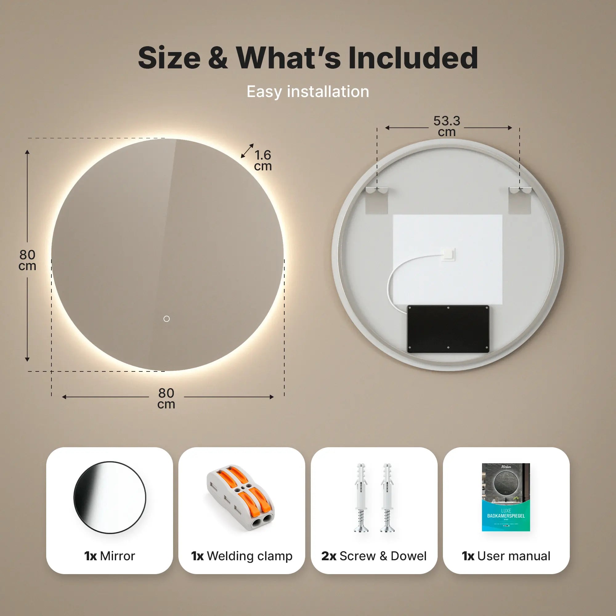Badeværelsesspejl – 80cm – Rammeløst - Forudbestil