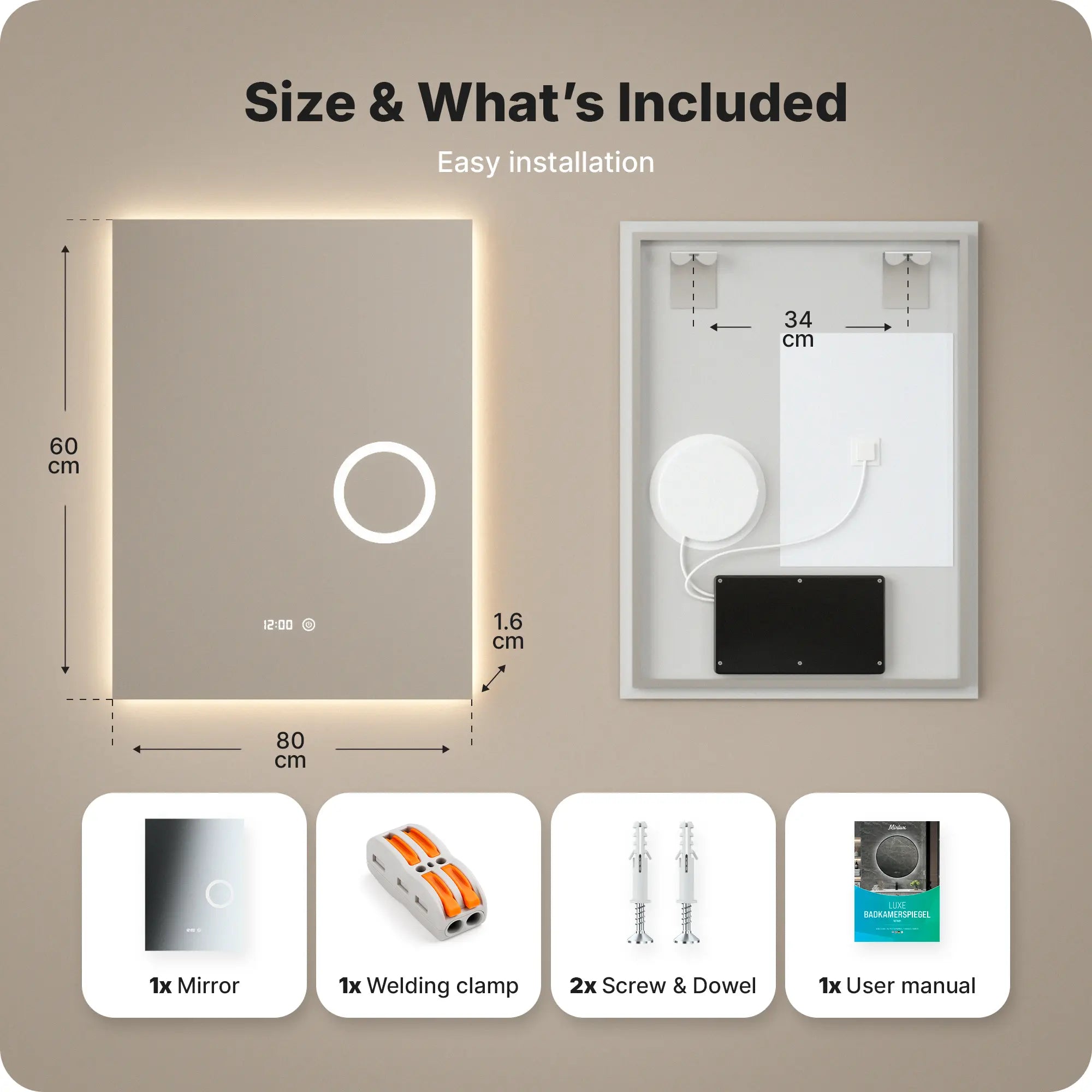 Badeværelsesspejl - Rektangel - 60x80 - Rammeløs