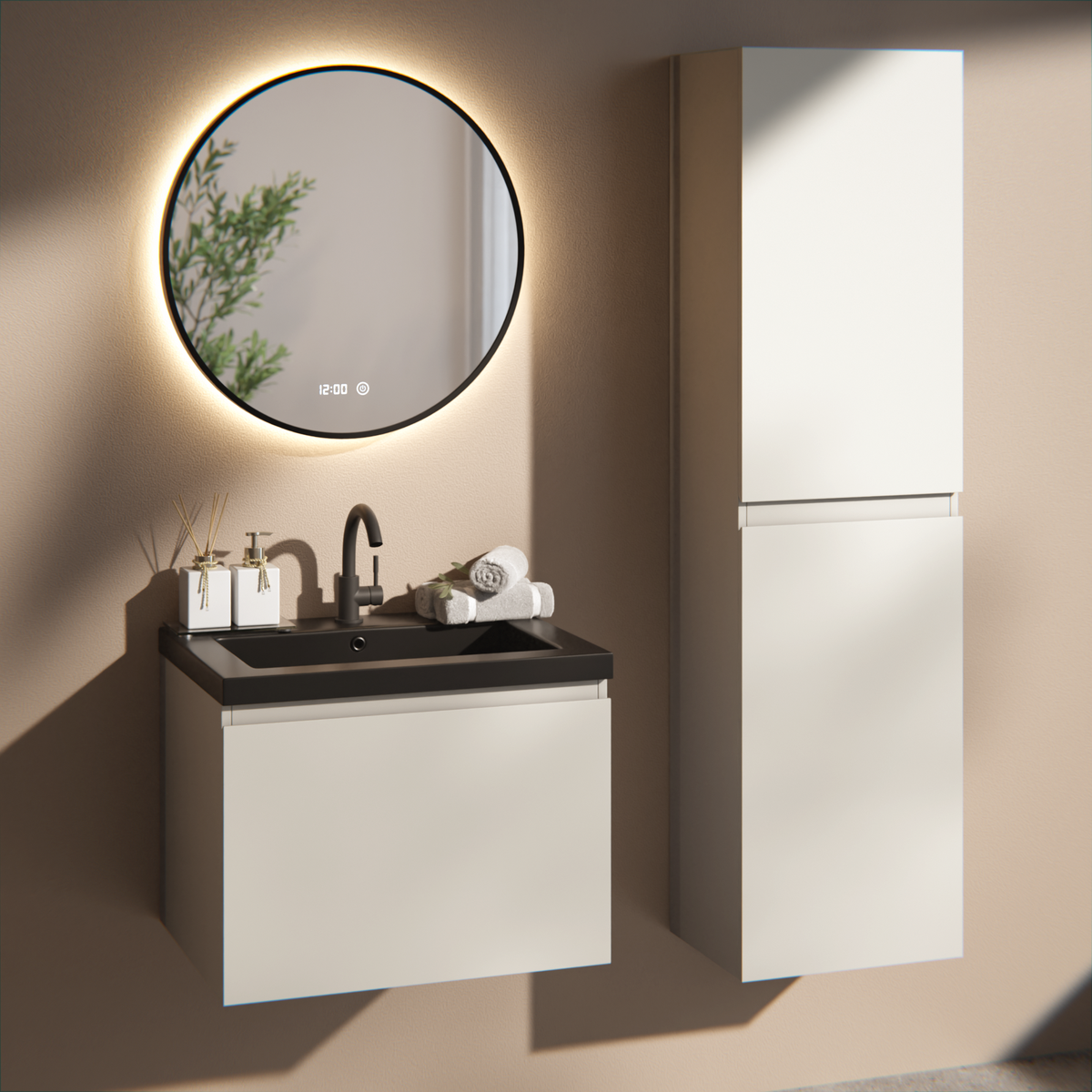 badeværelsesmøbel Vino - 60 cm - Taupe - håndvask Sort