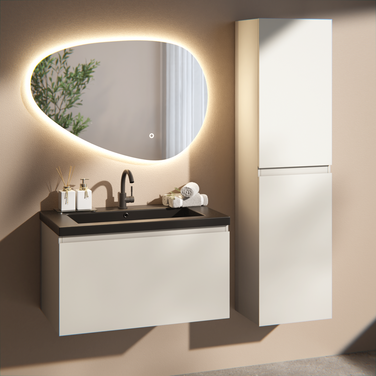badeværelsesmøbel Niko - 80cm - Taupe - håndvask Sort