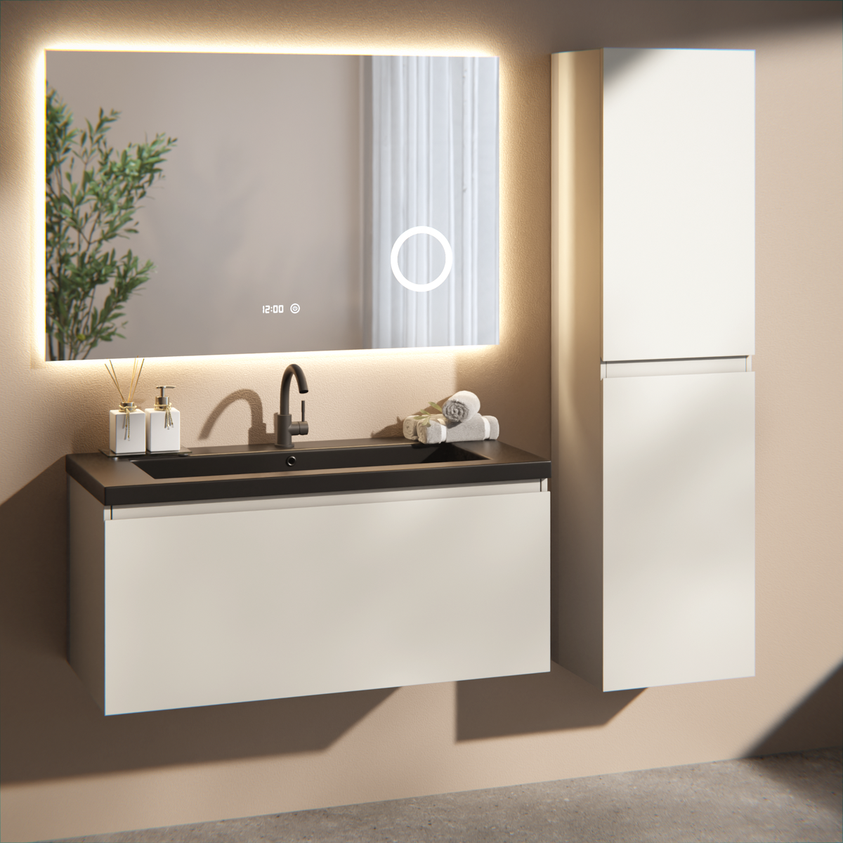 badeværelsesmøbel Indy - 100 cm - Taupe - håndvask Sort