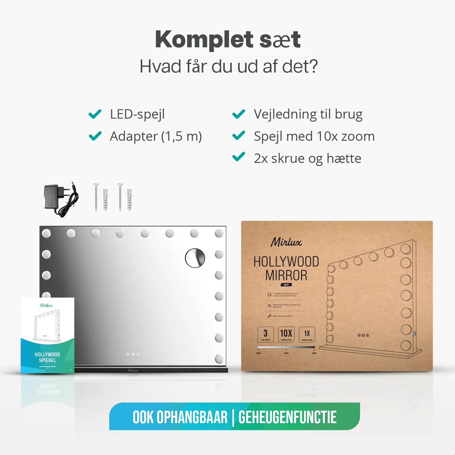 Hollywood Spejl - Bluetooth højtalere - 80x60cm - Sort
