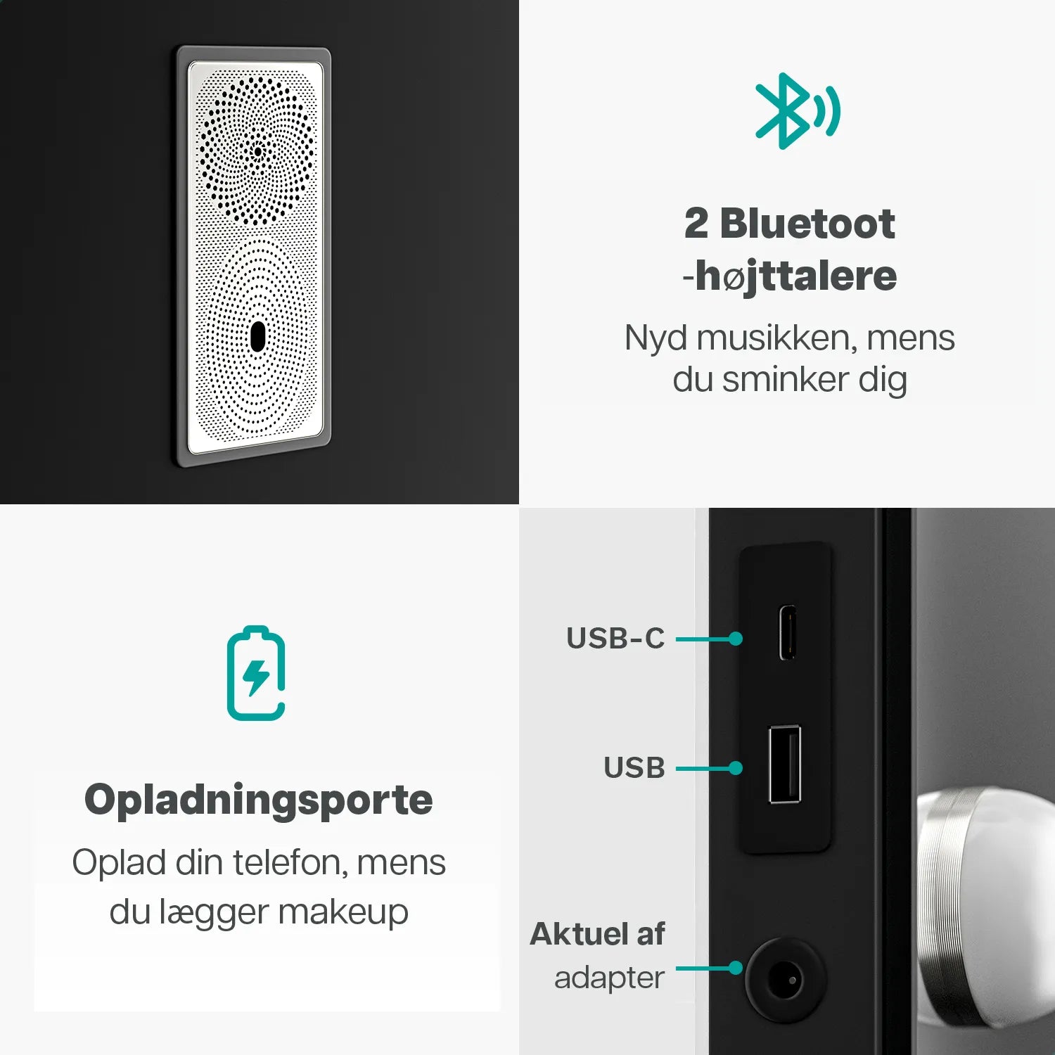 Hollywood Spejl - Bluetooth højtalere - 80x60cm - Sort