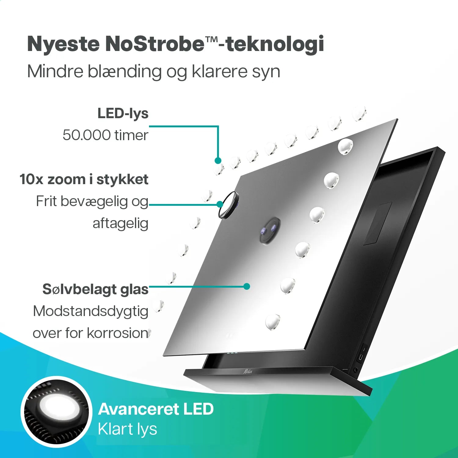 Hollywood Spejl - Bluetooth højtalere - 80x60cm - Sort