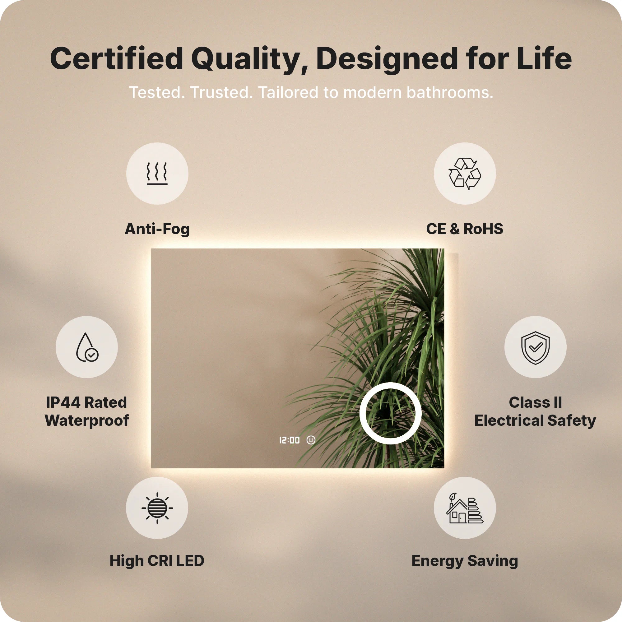 Badeværelsesspejl - Rektangel - 100x80cm - Rammeløs