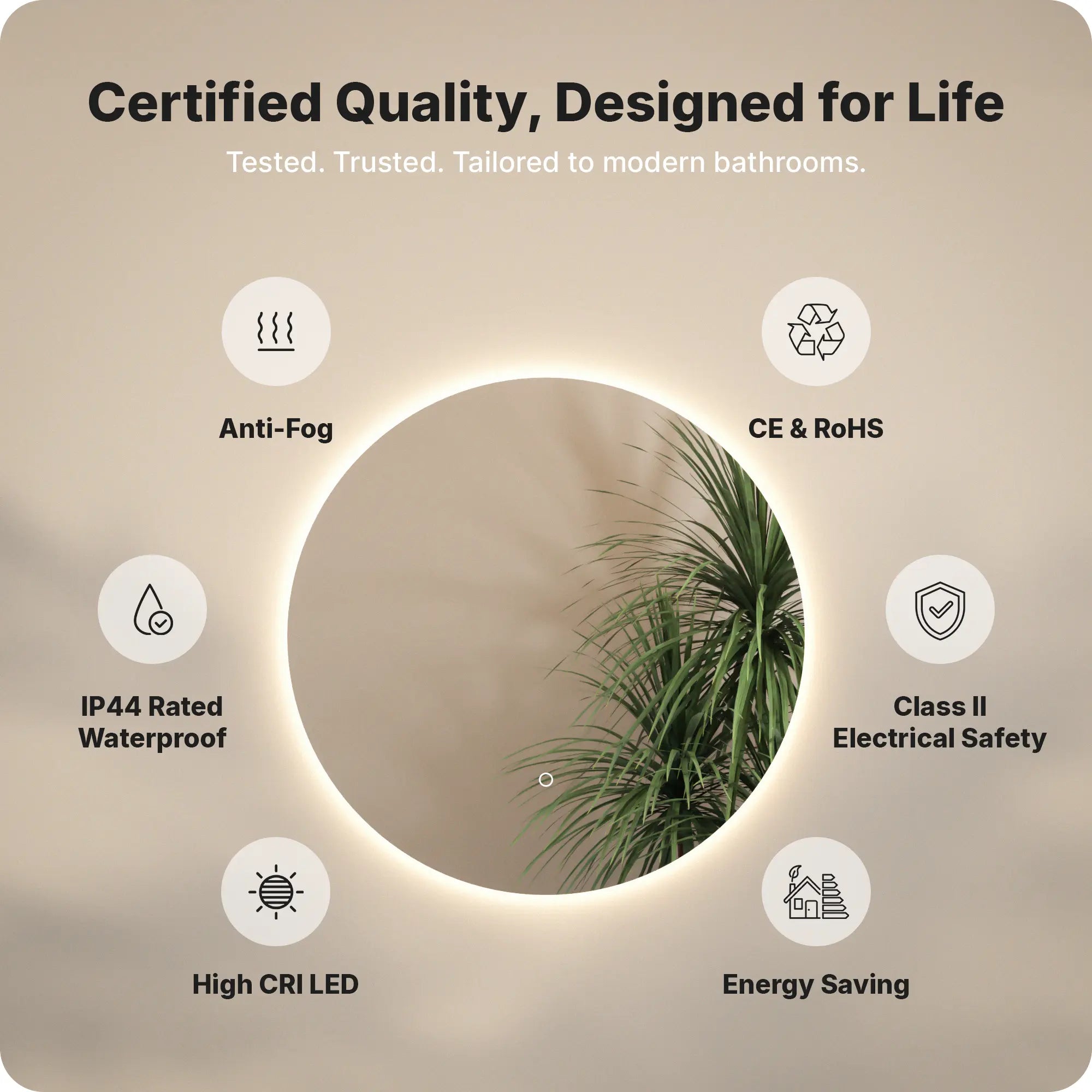 Badeværelsesspejl - 60cm - Rammeløst