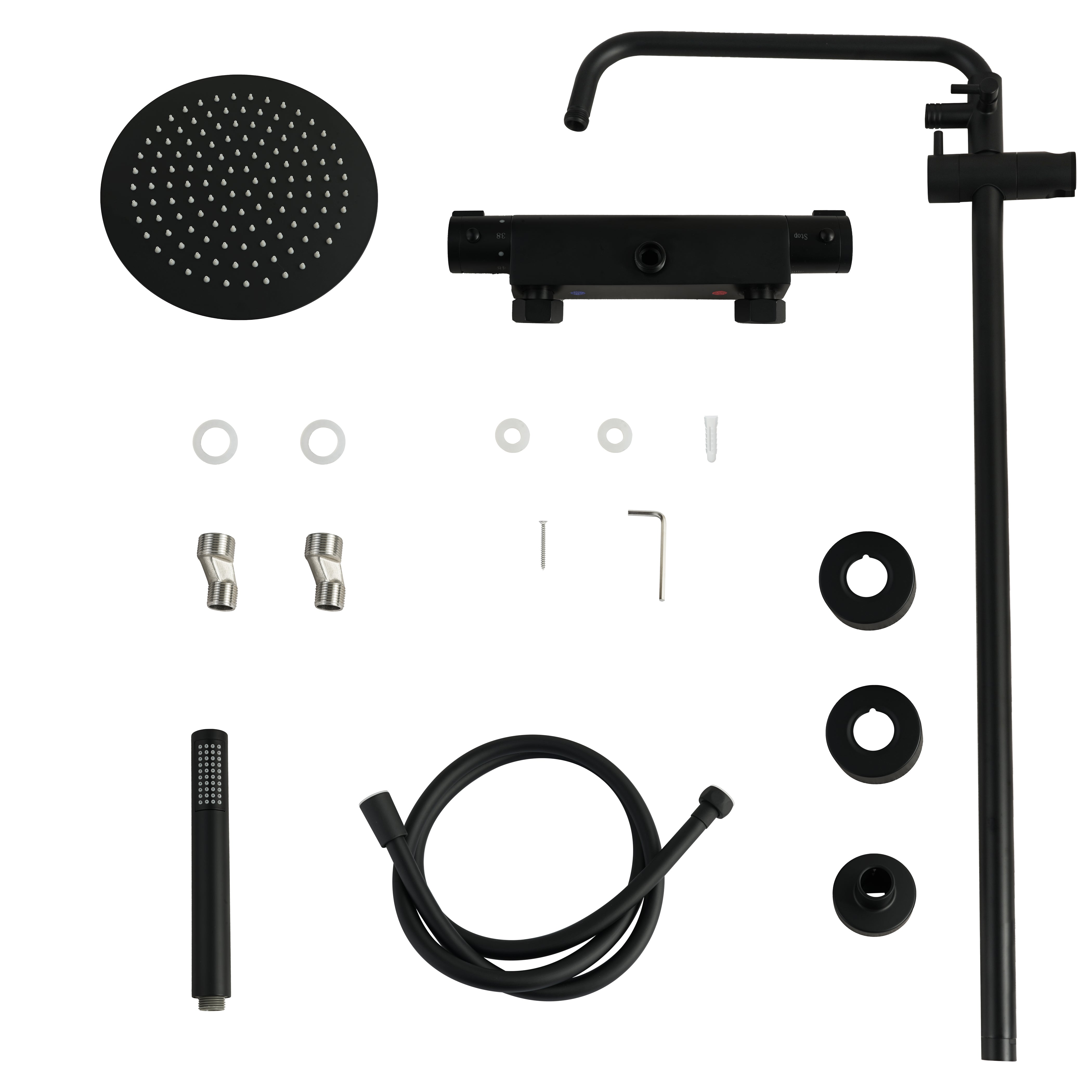 Regnbruser Valo - Mat sort med termostatarmatur - 25 cm - Forudbestil