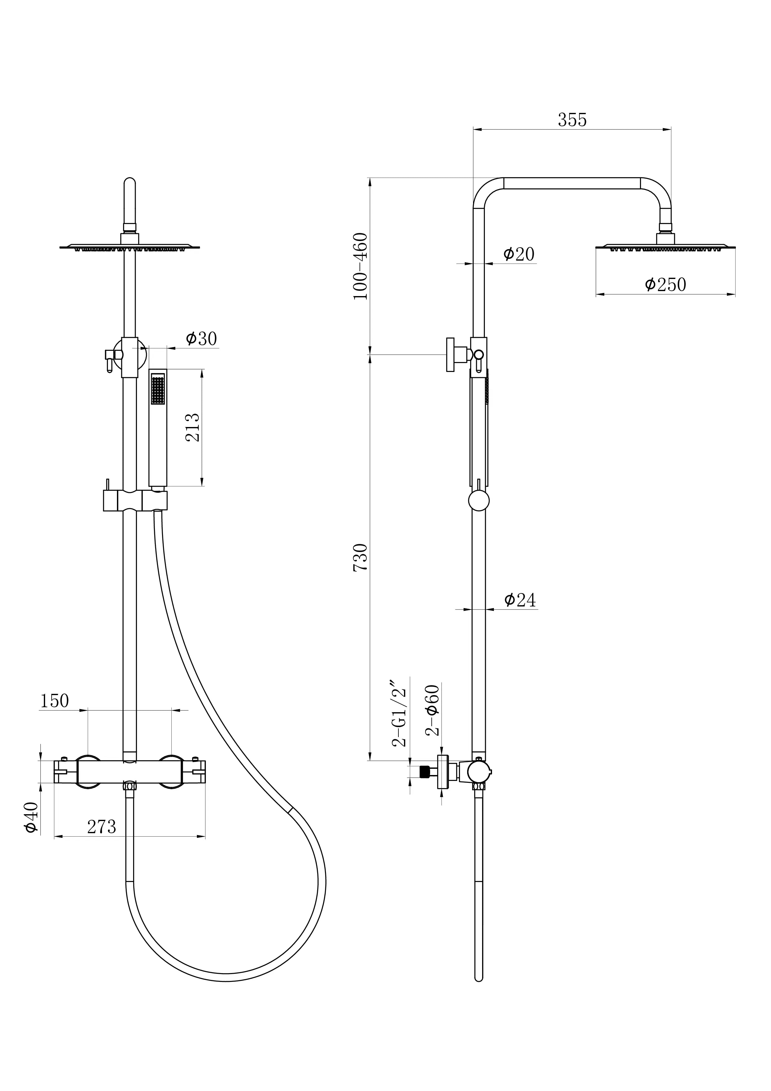 Regnbruser Valo - Mat sort med termostatarmatur - 25 cm - Forudbestil