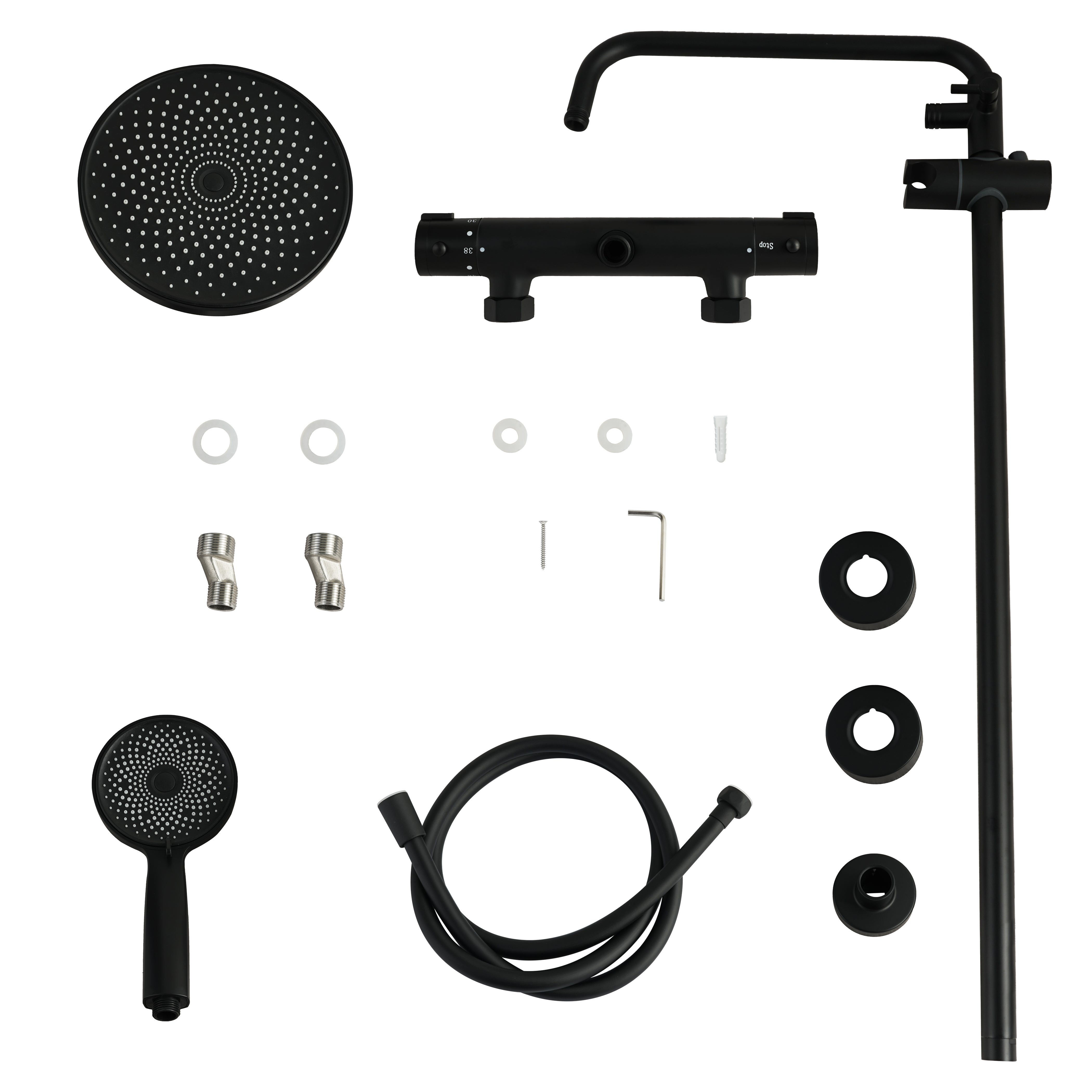Regnbruser Elin - Mat sort med termostatarmatur - 22 cm - Forudbestil