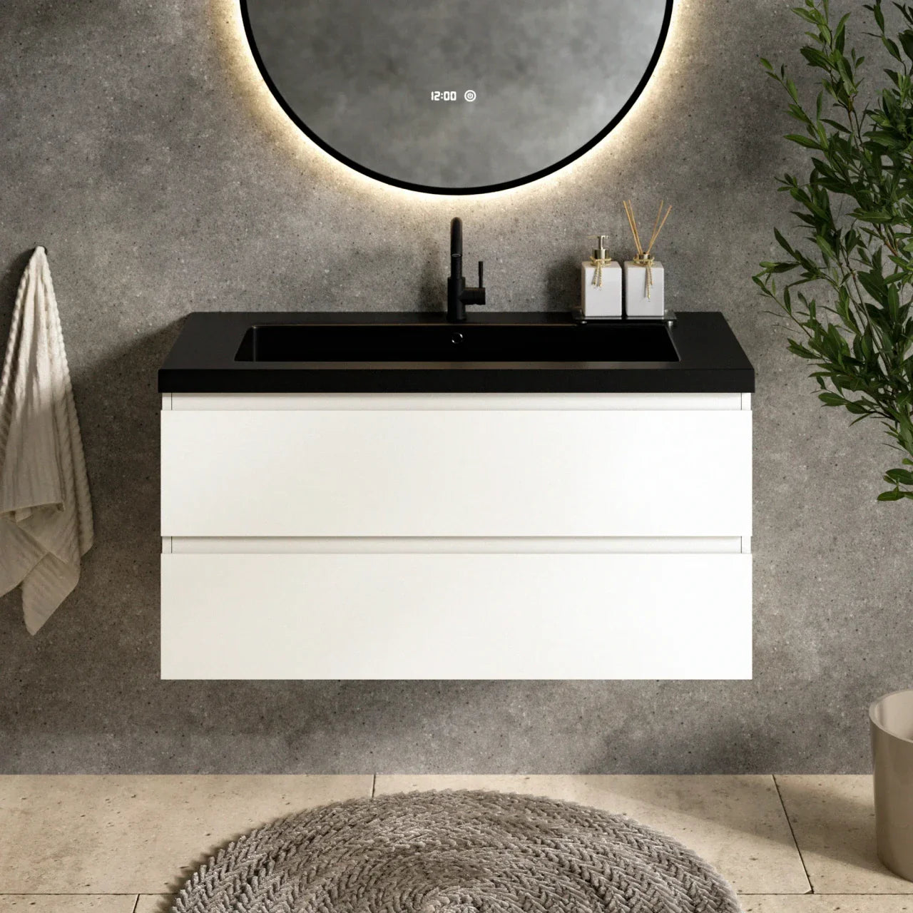Badeværelsesmøbel Sena - 100cm - Hvid - Vask sort