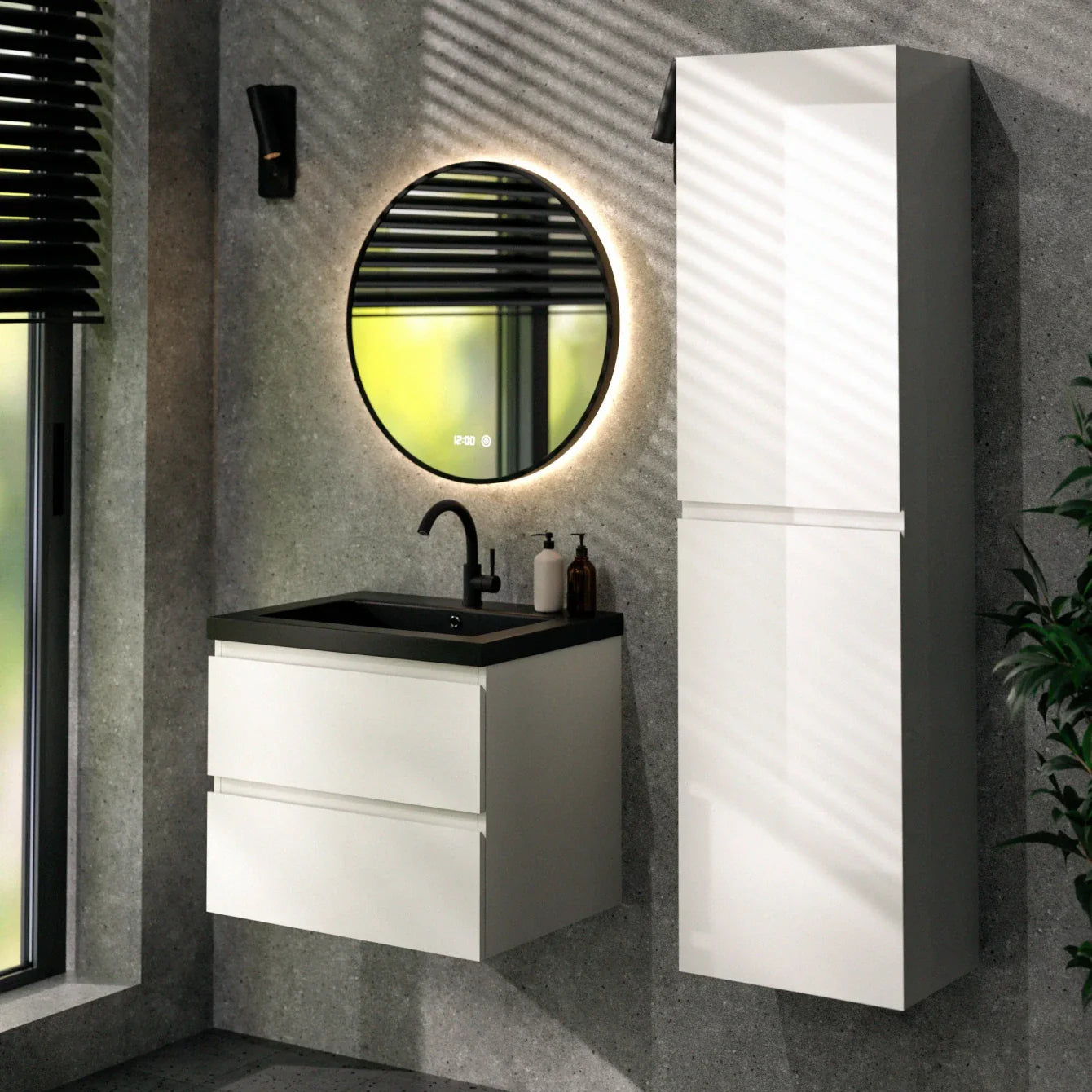 Badeværelsesmøbel Karo - 60cm - Hvid - Vask sort - Forudbestil