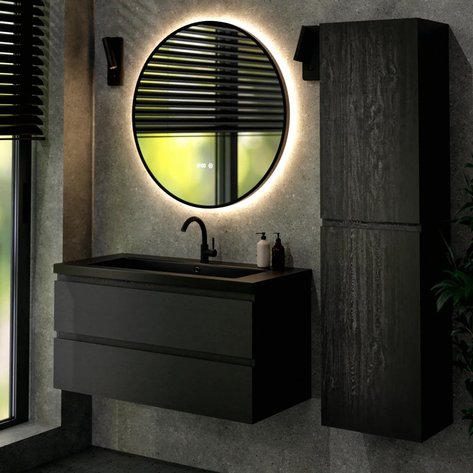 Badeværelsesmøbel Sena - 100cm - Sort eg - Vask sort - Forudbestil