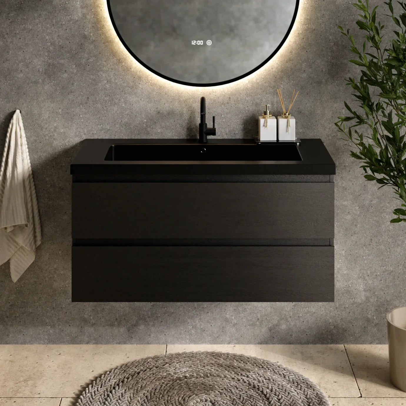 Badeværelsesmøbel Sena - 100cm - Sort eg - Vask sort - Forudbestil