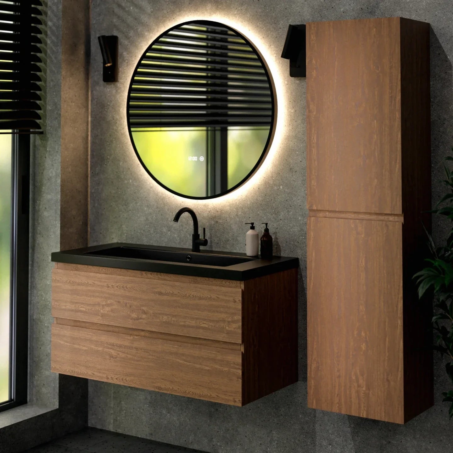 Badeværelsesmøbel Sena - 100cm - Varm eg - Vask sort