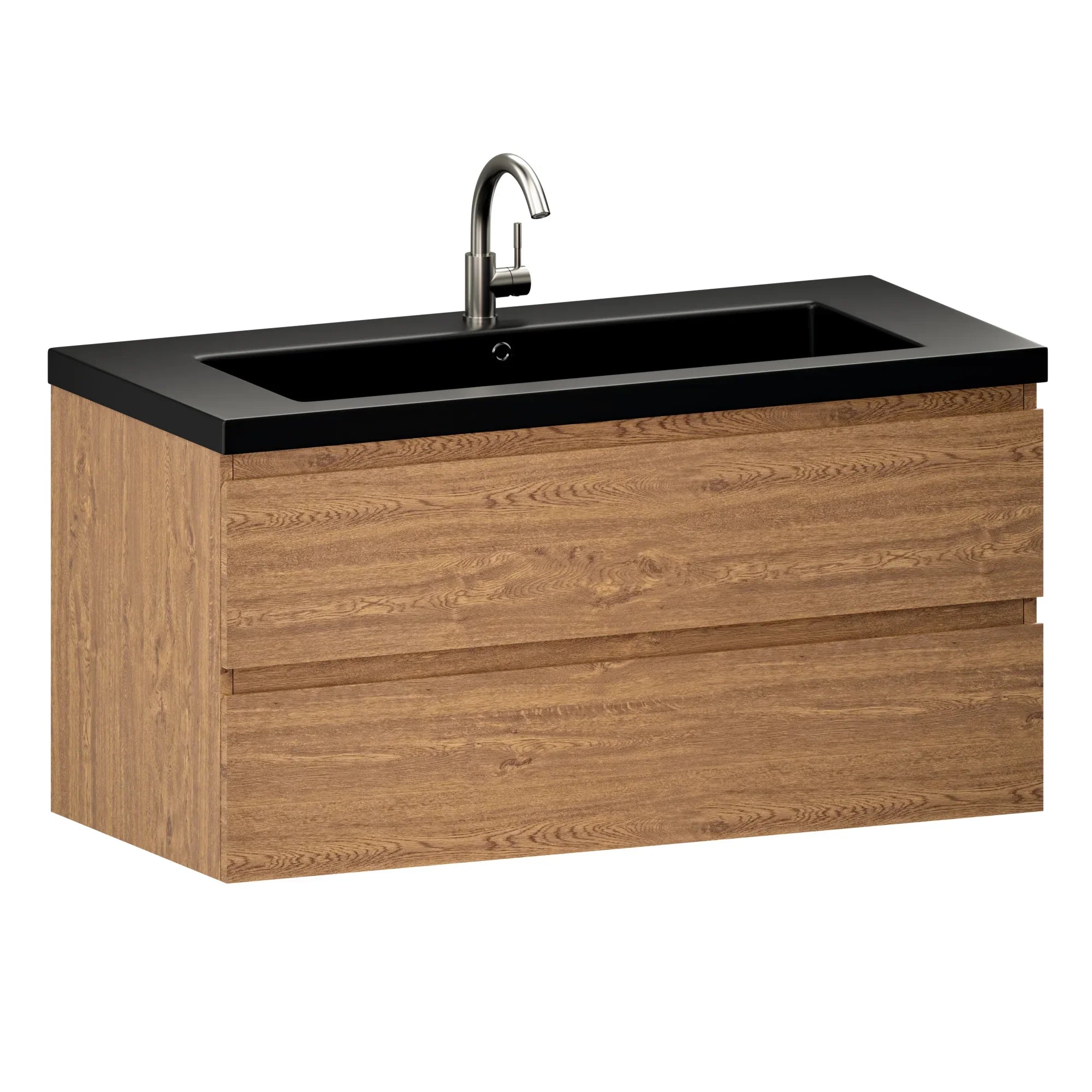 Badeværelsesmøbel Sena - 100cm - Varm eg - Vask sort