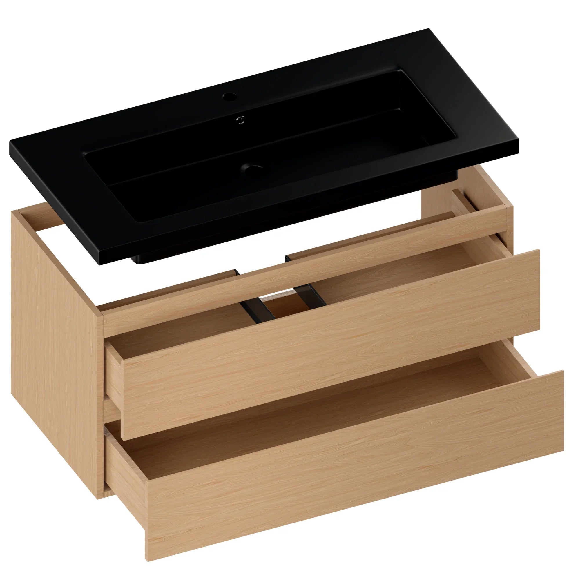 Badeværelsesmøbel Sena - 100cm - Lys eg - Vask sort