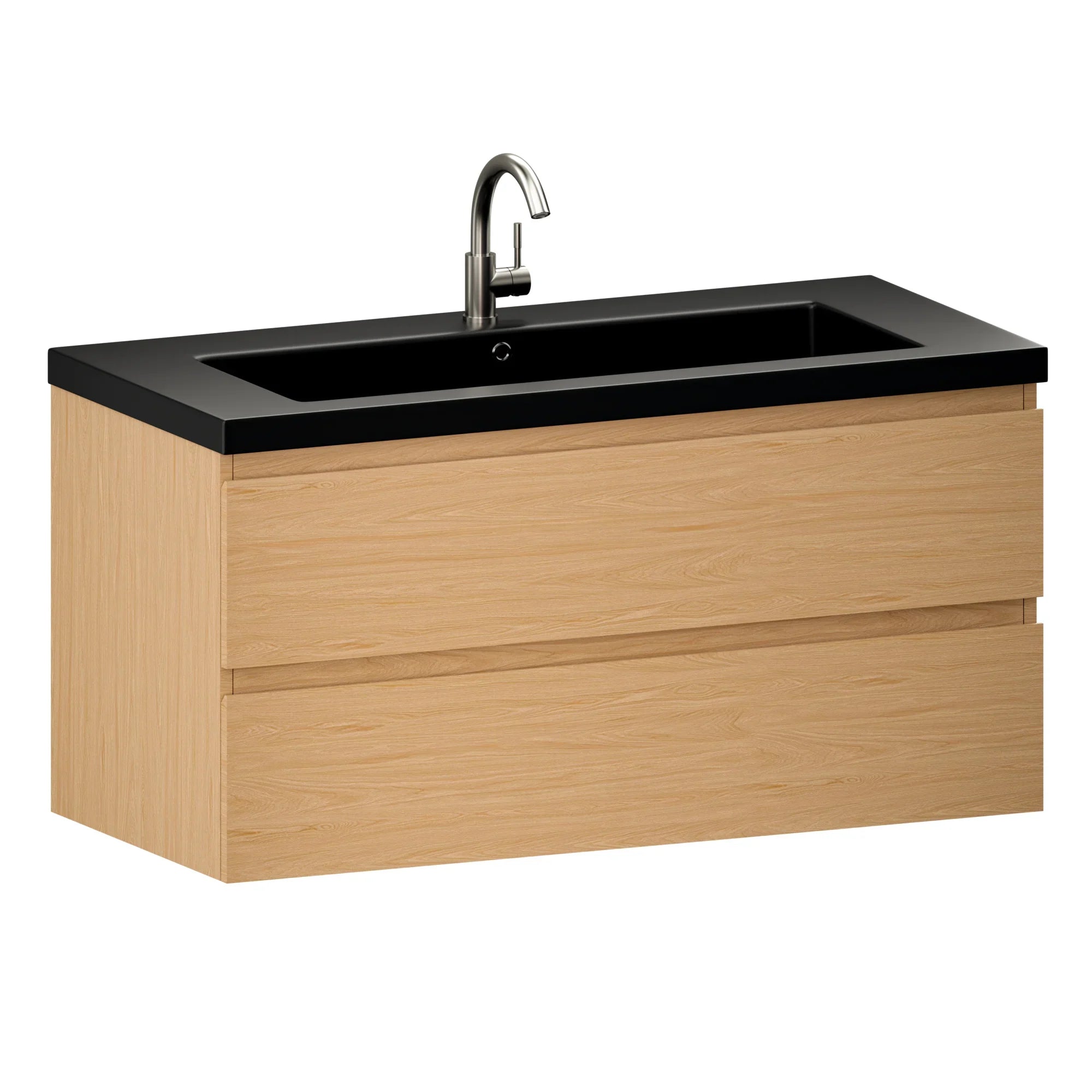 Badeværelsesmøbel Sena - 100cm - Lys eg - Vask sort