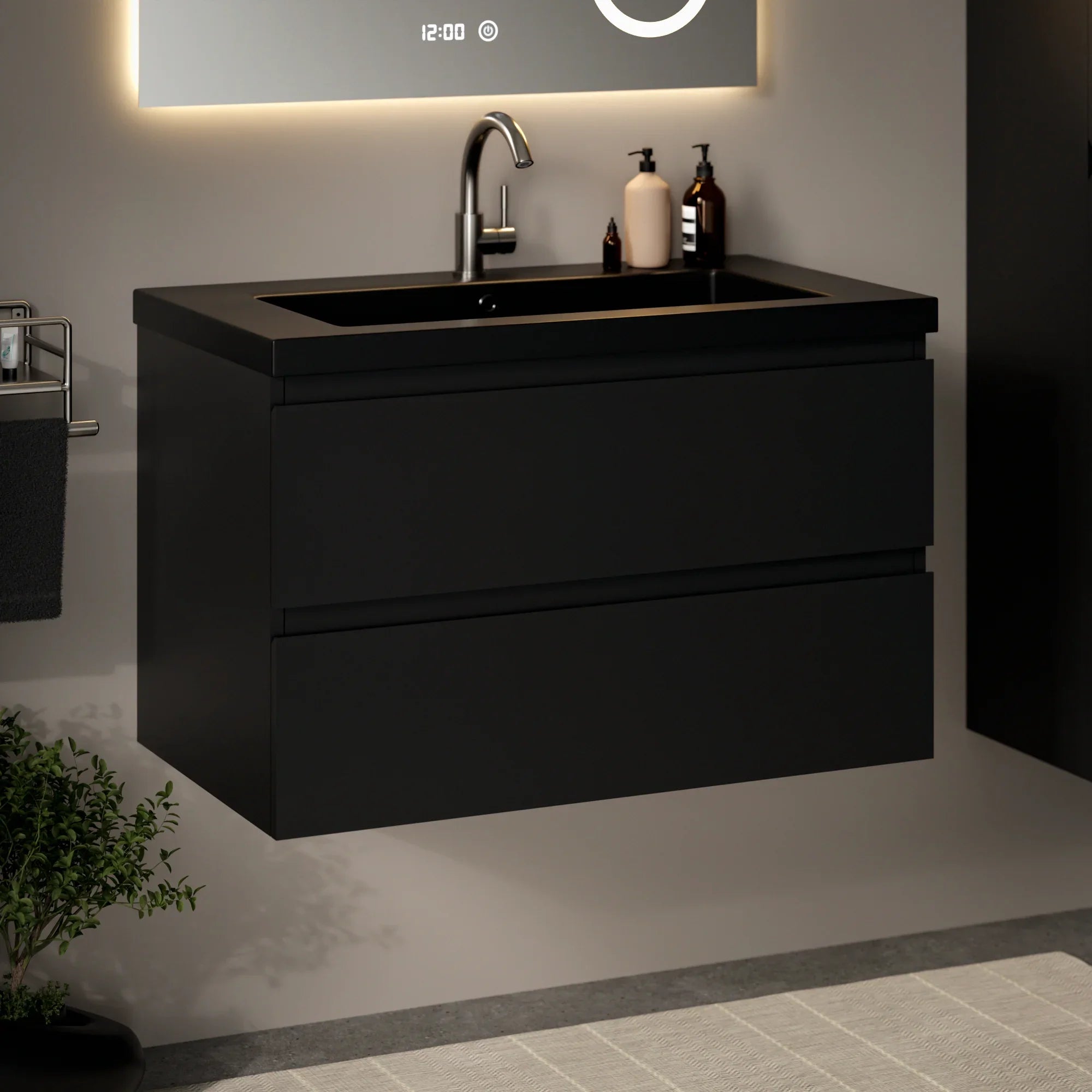 Badeværelsesmøbel Sova - 80cm - Mat sort - Vask sort - Forudbestil