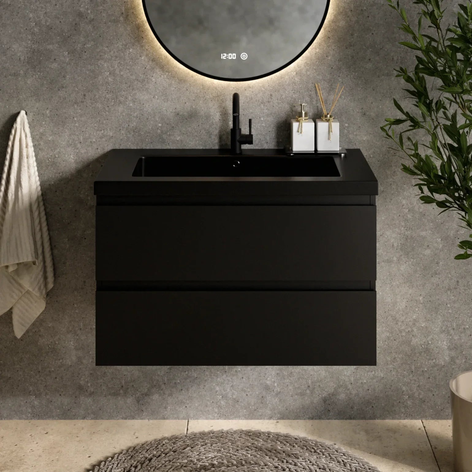 Badeværelsesmøbel Sova - 80cm - Mat sort - Vask sort - Forudbestil