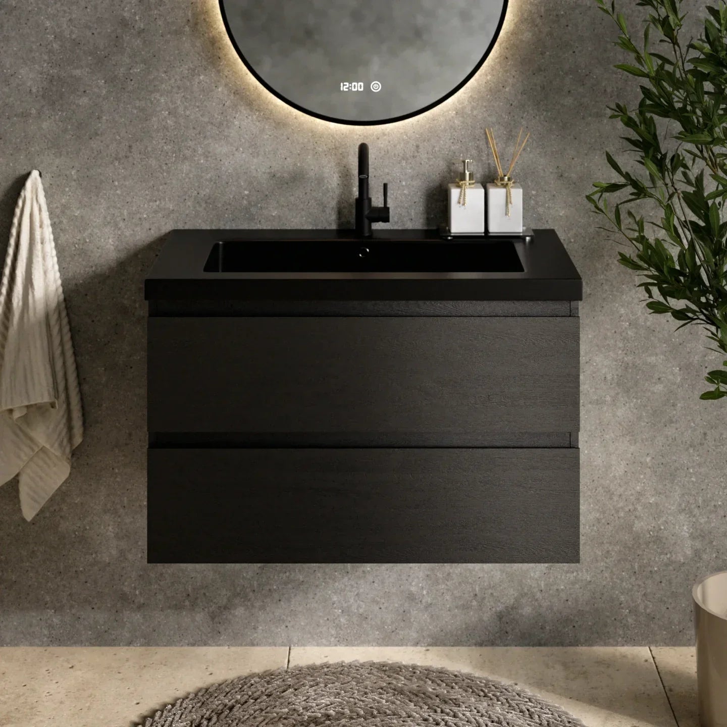 Badeværelsesmøbelsæt Imperial – 80 cm – Sort eg – Sort Vask