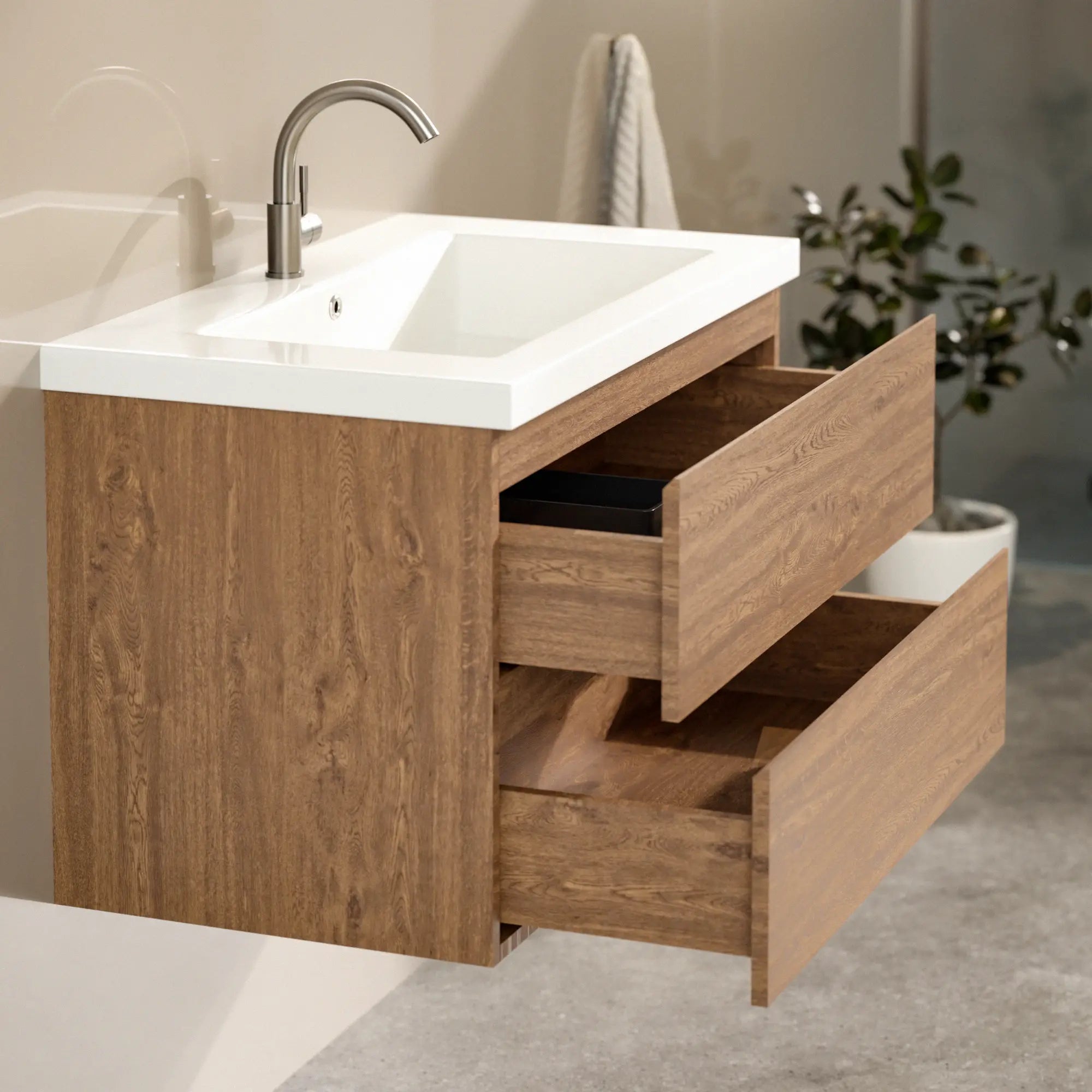 Badeværelsesmøbel Sova - 80cm - Varm eg - Hvid Vask