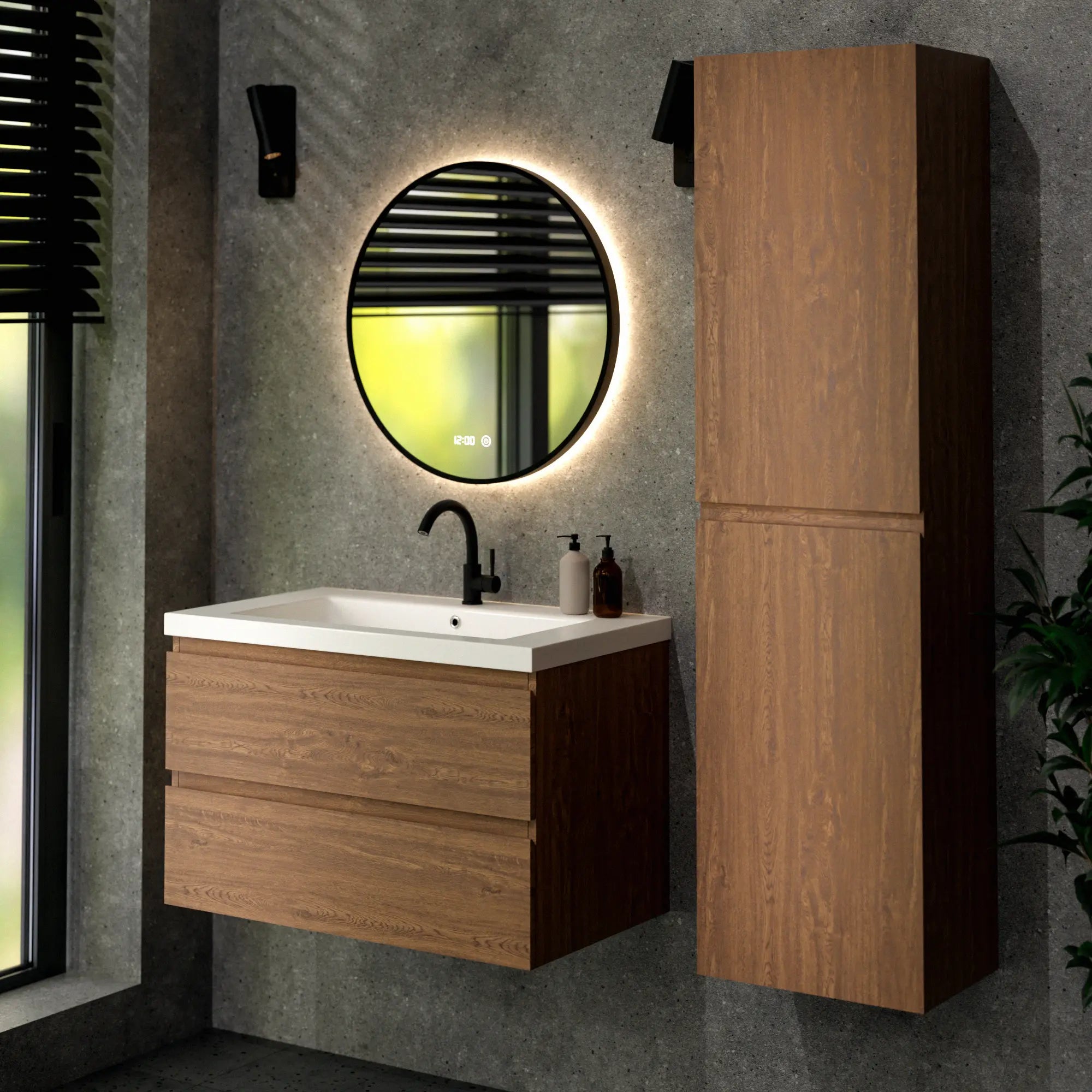 Badeværelsesmøbel Sova - 80cm - Varm eg - Hvid Vask