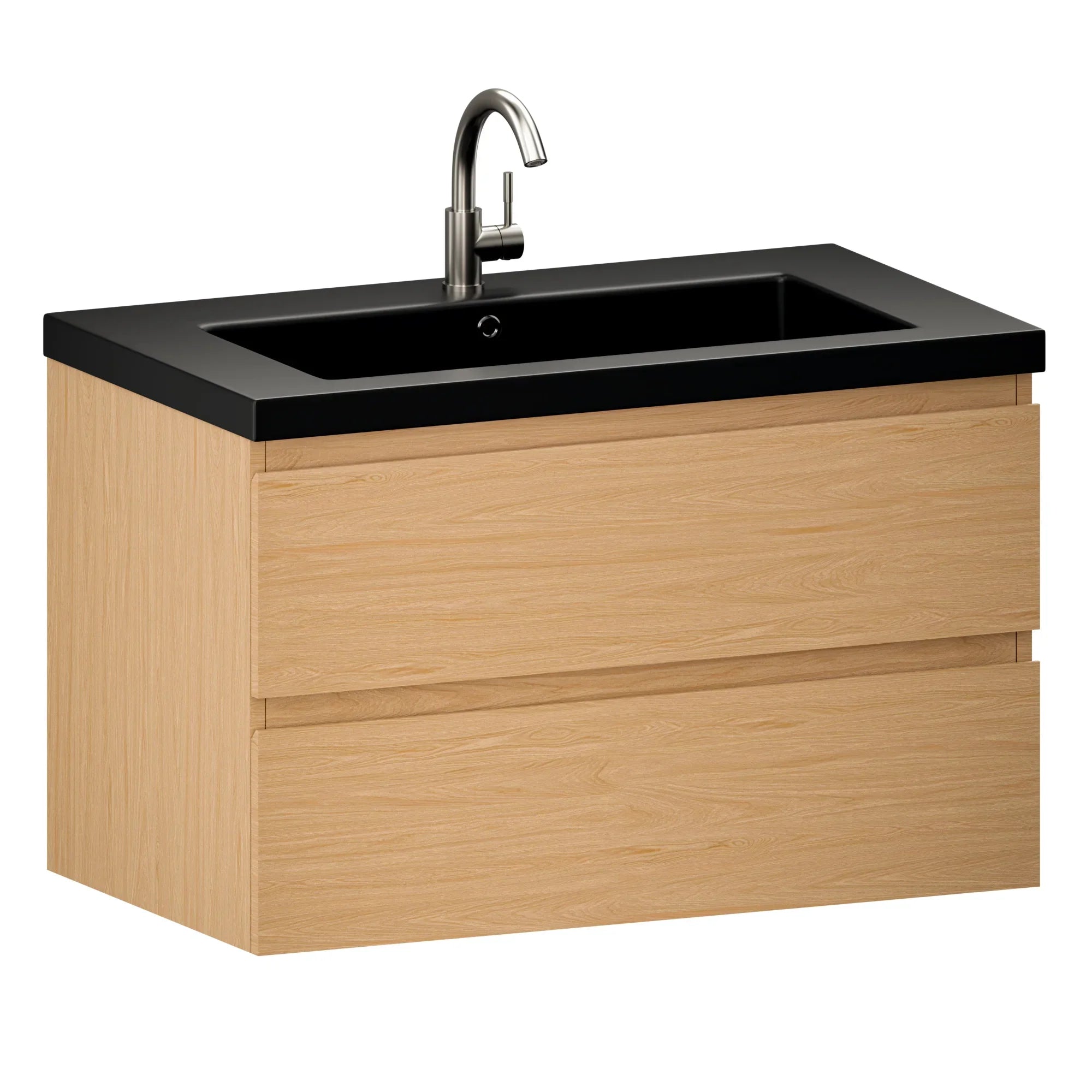 Badeværelsesmøbel Sova - 80cm - Lys eg - Sort Vask