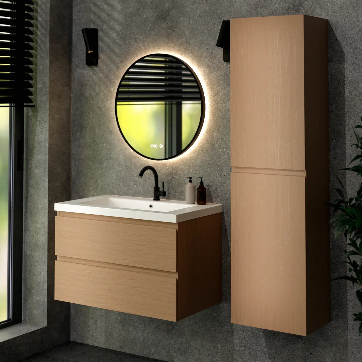 Badeværelsesmøbel Sova - 80cm - Lys eg - Vask hvid