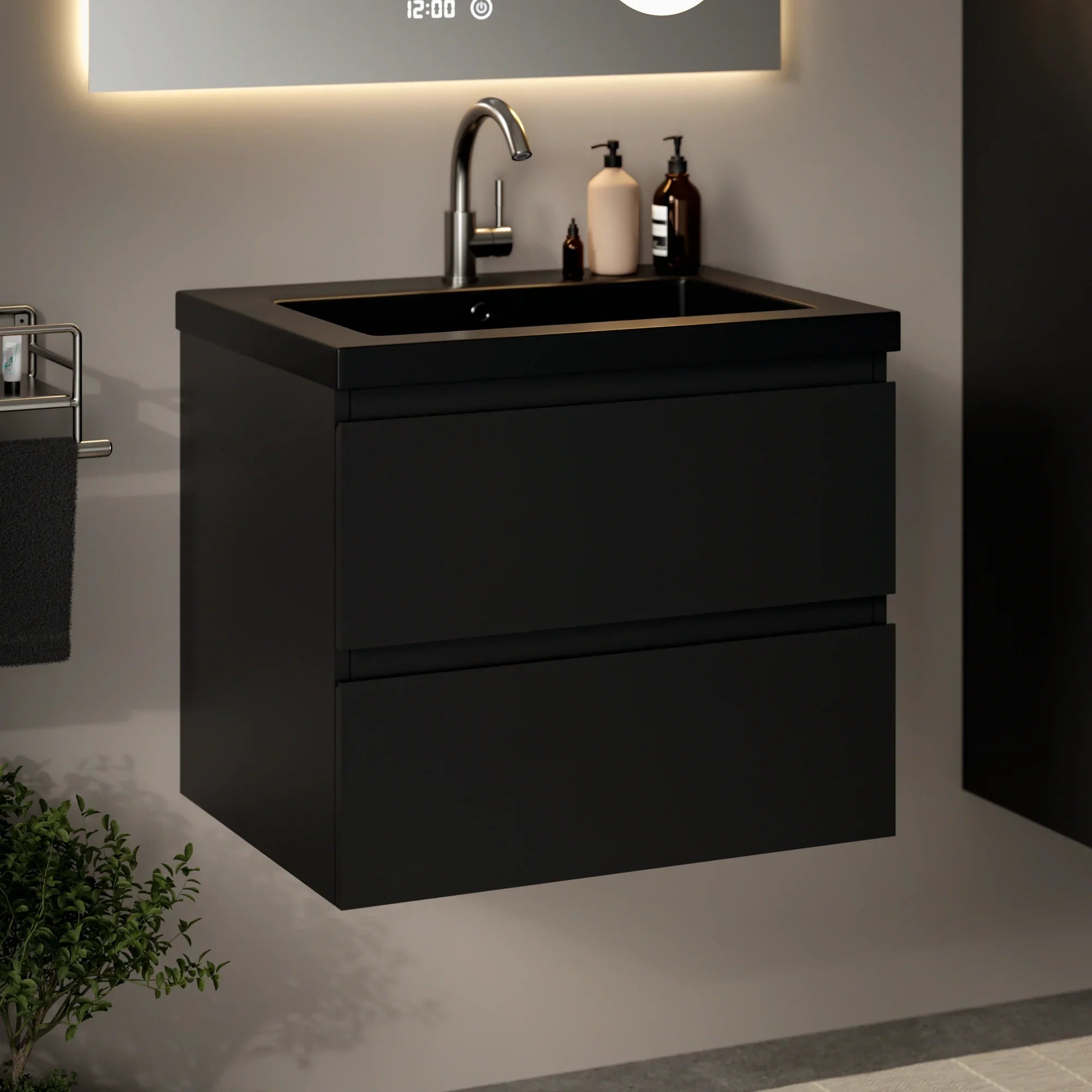 Badeværelsesmøbel Karo - 60cm - Mat sort - Vask sort - Forudbestil