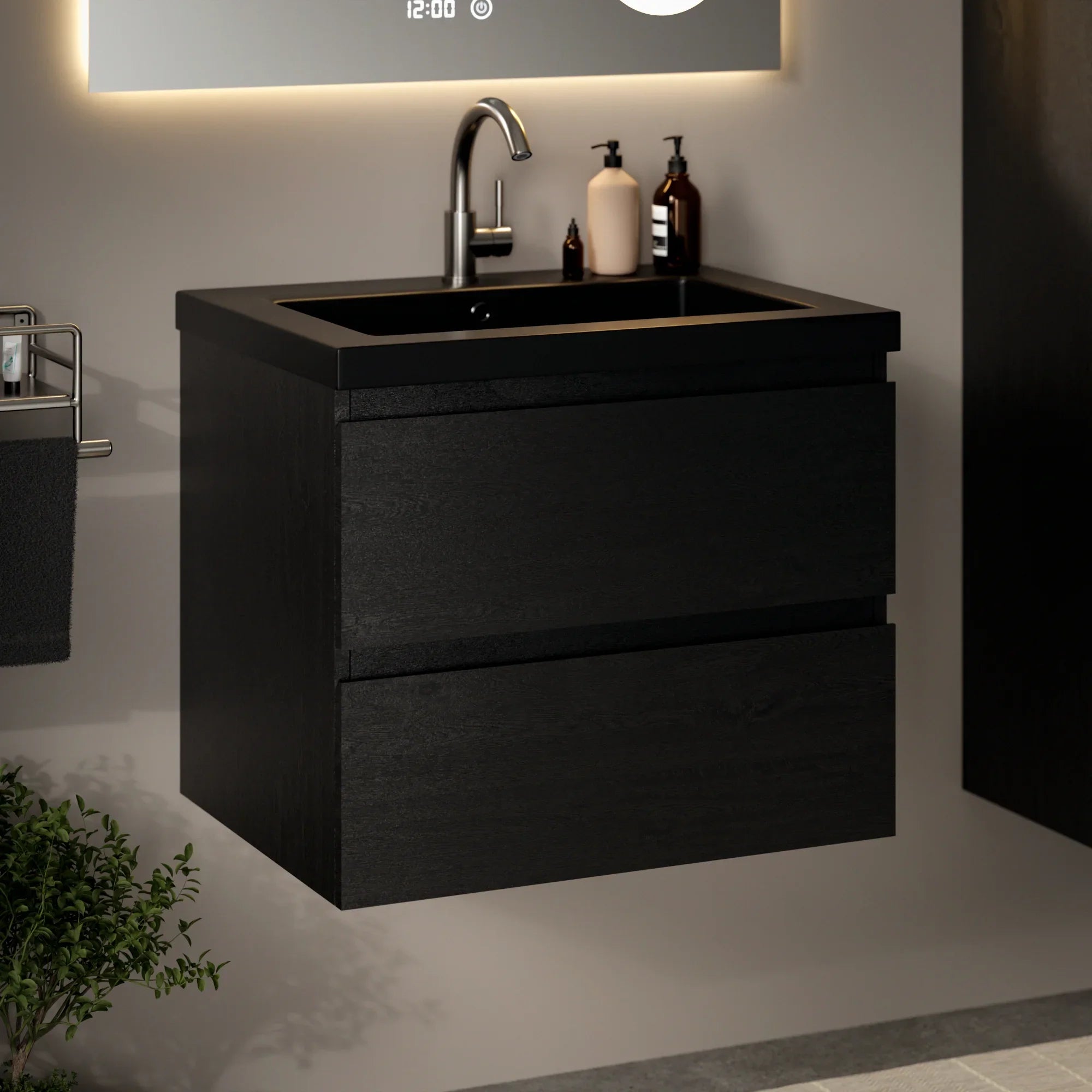 Badeværelsesmøbel Karo - 60cm - Sort eg - Vask sort - Forudbestil