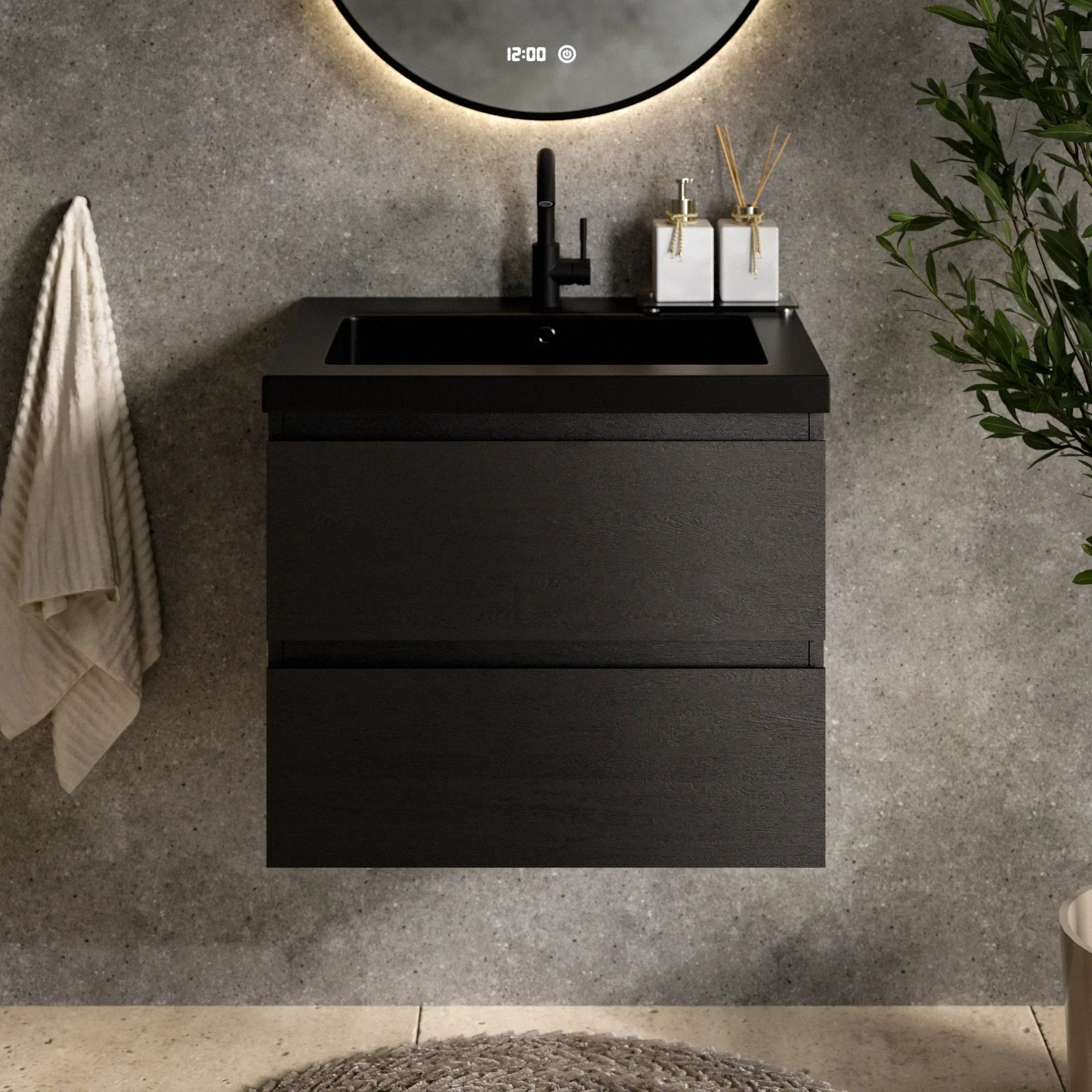 Badeværelsesmøbelsæt Imperial – 60 cm – Sort eg – Sort Vask