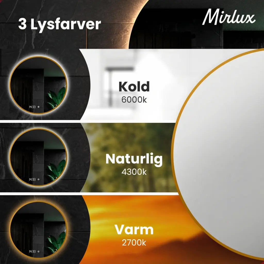 Badeværelsesspejl - 80 cm - Rundt - Guldramme