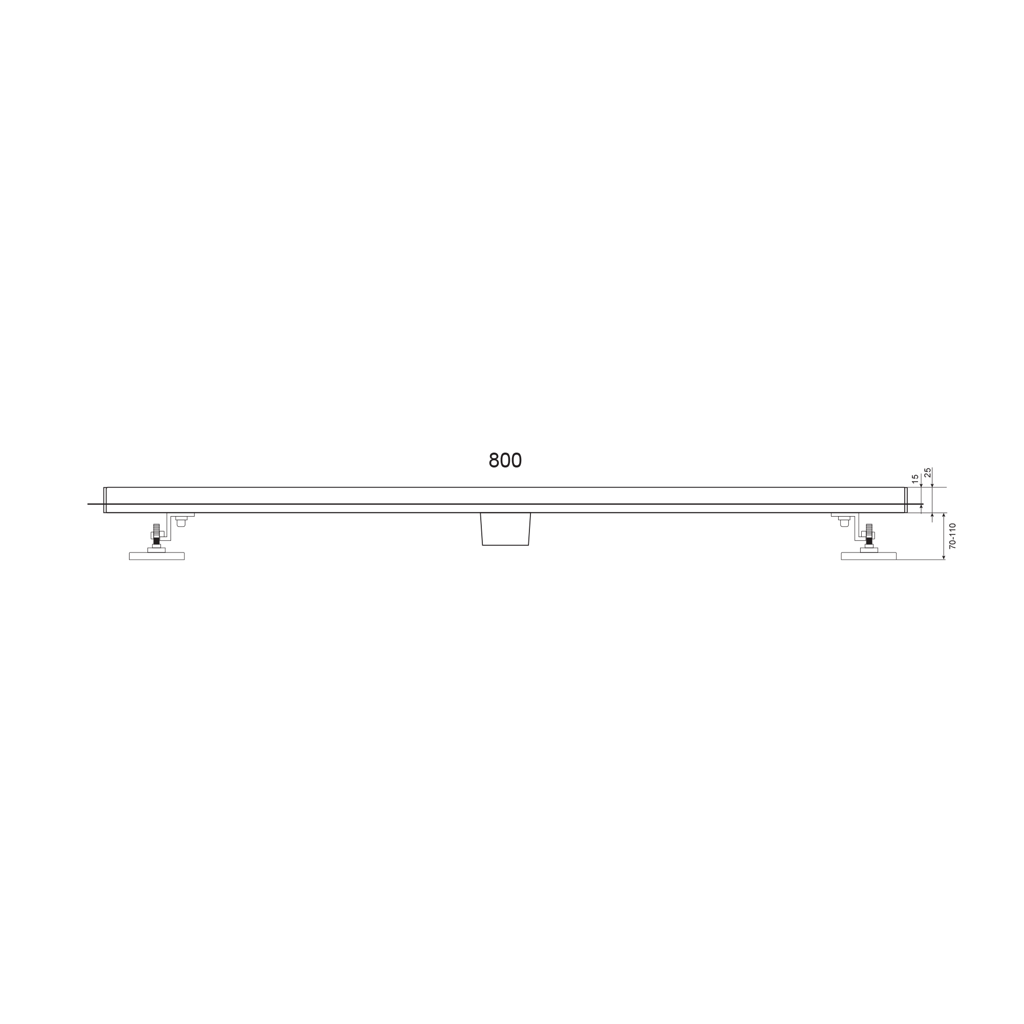 Bruseafløb – 80 cm – Mat sort – Fliserist – Rustfrit stål – Med flange