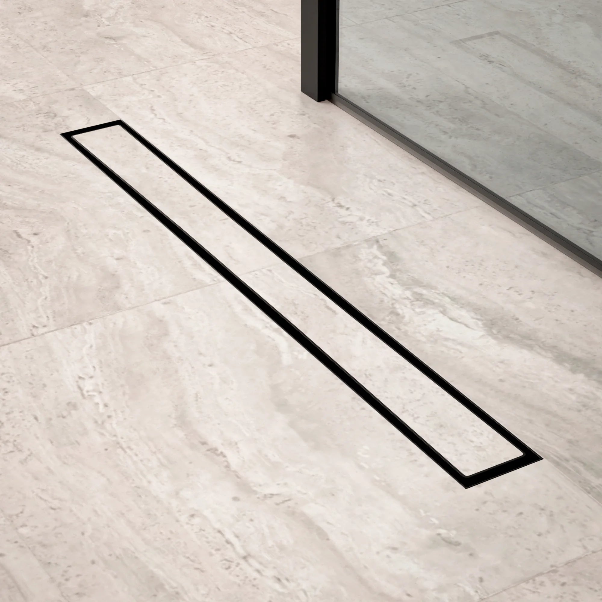 Bruseafløb – 70 cm – Mat sort – Fliserist – Rustfrit stål – Med flange