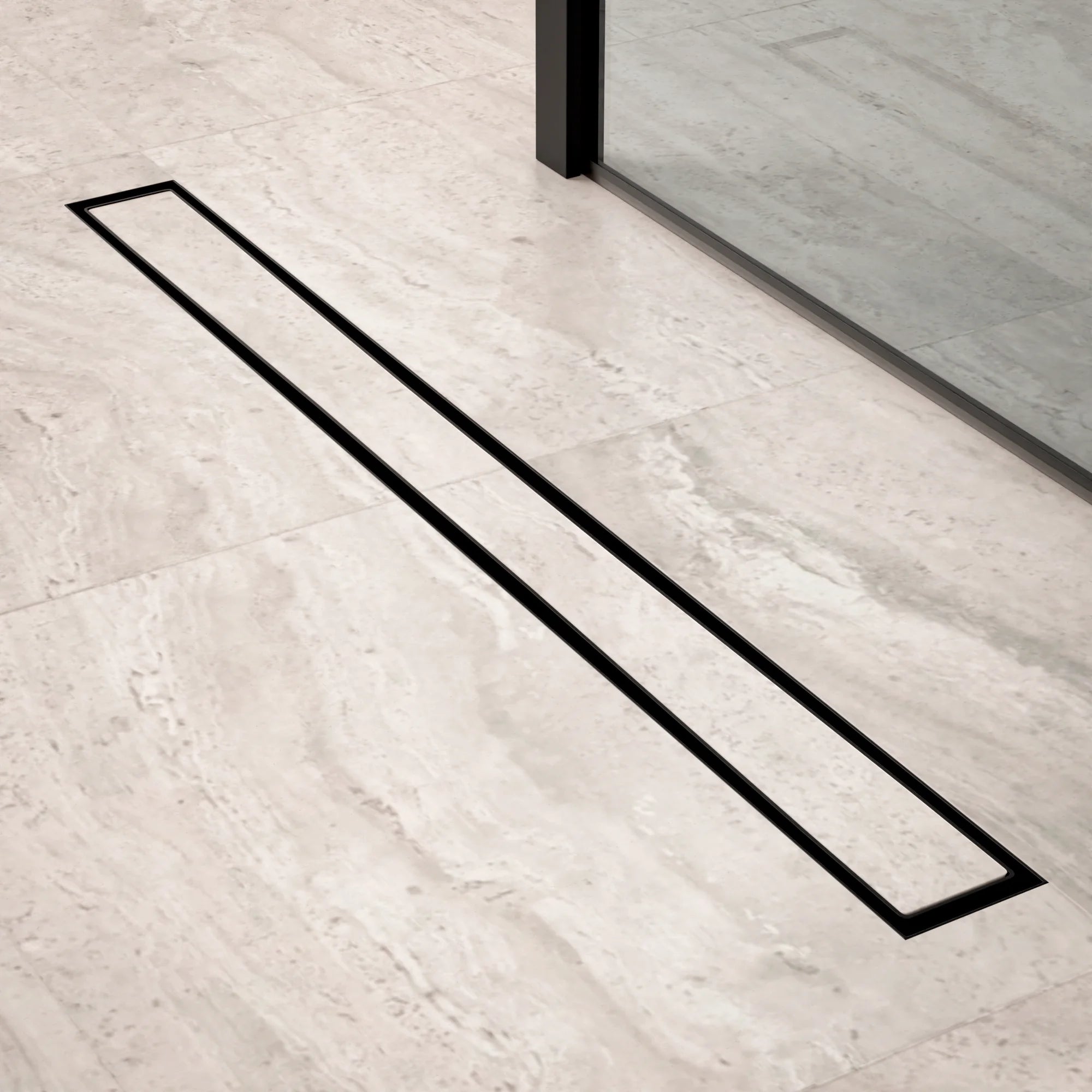 Bruseafløb – 80 cm – Mat sort – Fliserist – Rustfrit stål – Med flange