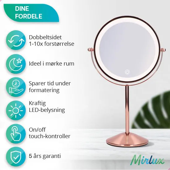 Makeupspejl - Genopladeligt - Rosé - 1-10x Forstørrelse