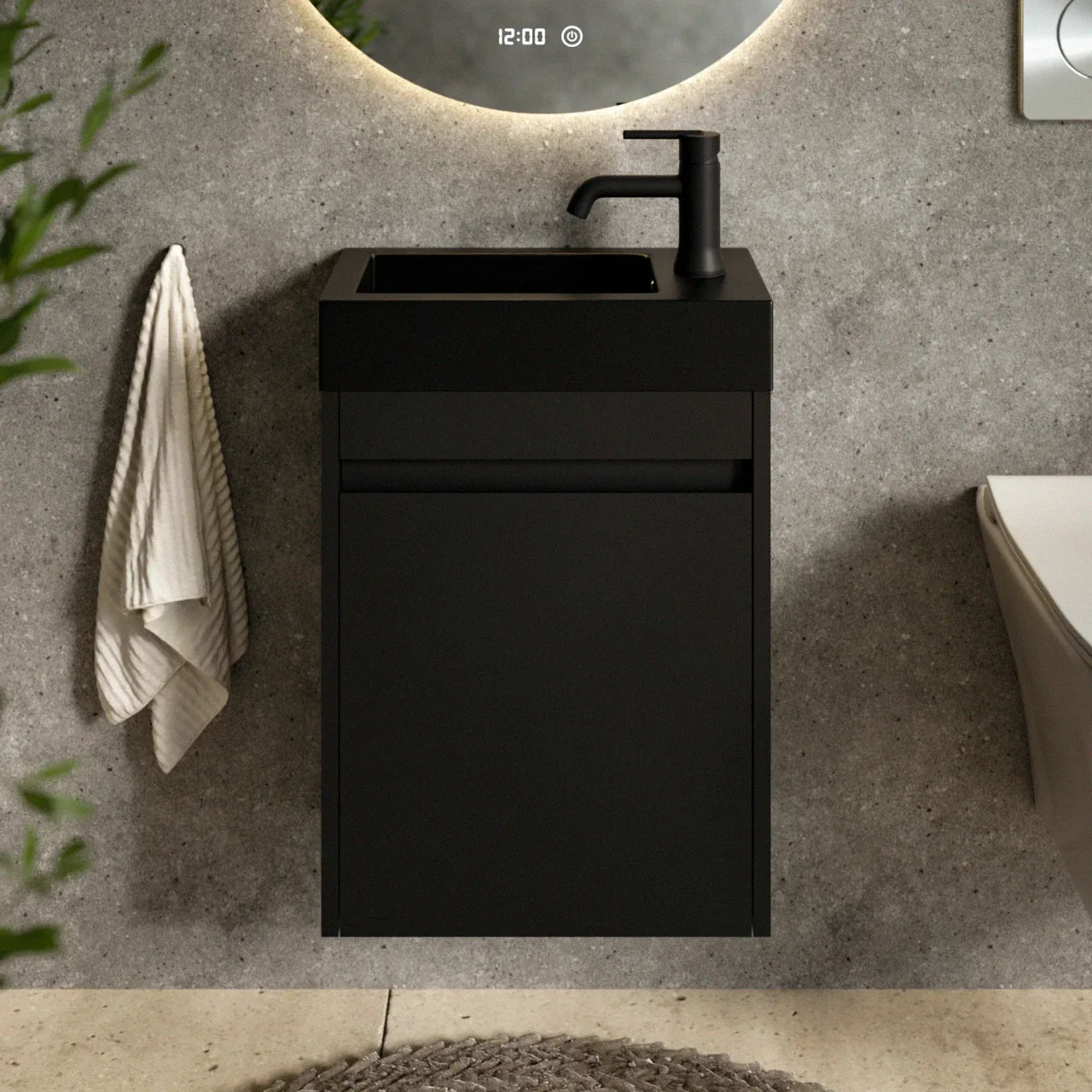 Toiletmøbel Elen - 40cm - Mat sort - Sort Vask