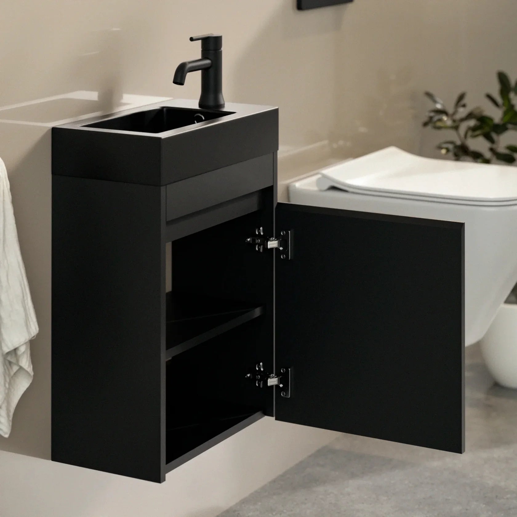 Toiletmøbel Elen - 40cm - Mat sort - Sort Vask