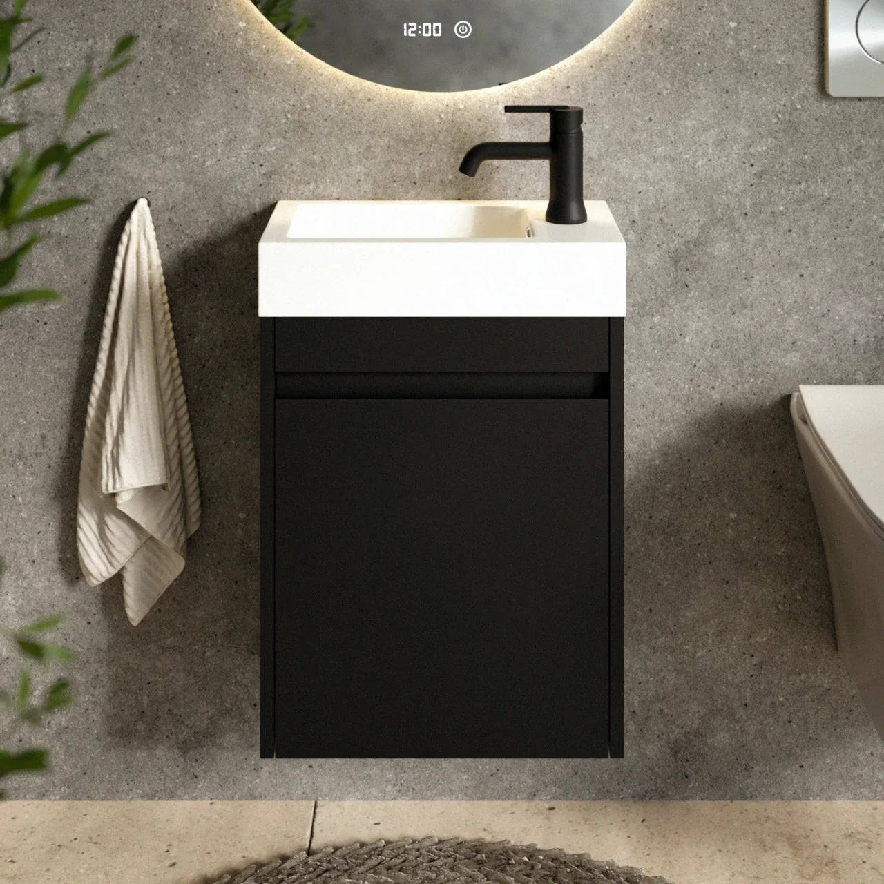 Toiletmøbel Vivo - 40cm - Mat sort - Hvid Vask - Forudbestil
