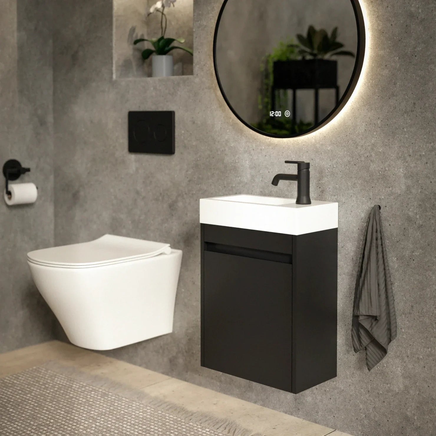 Toiletmøbel Vivo - 40cm - Mat sort - Hvid Vask - Forudbestil