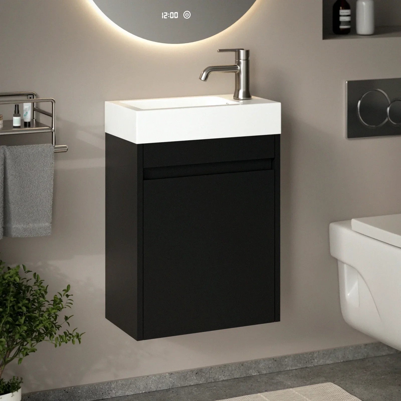 Toiletmøbel Vivo - 40cm - Mat sort - Hvid Vask - Forudbestil