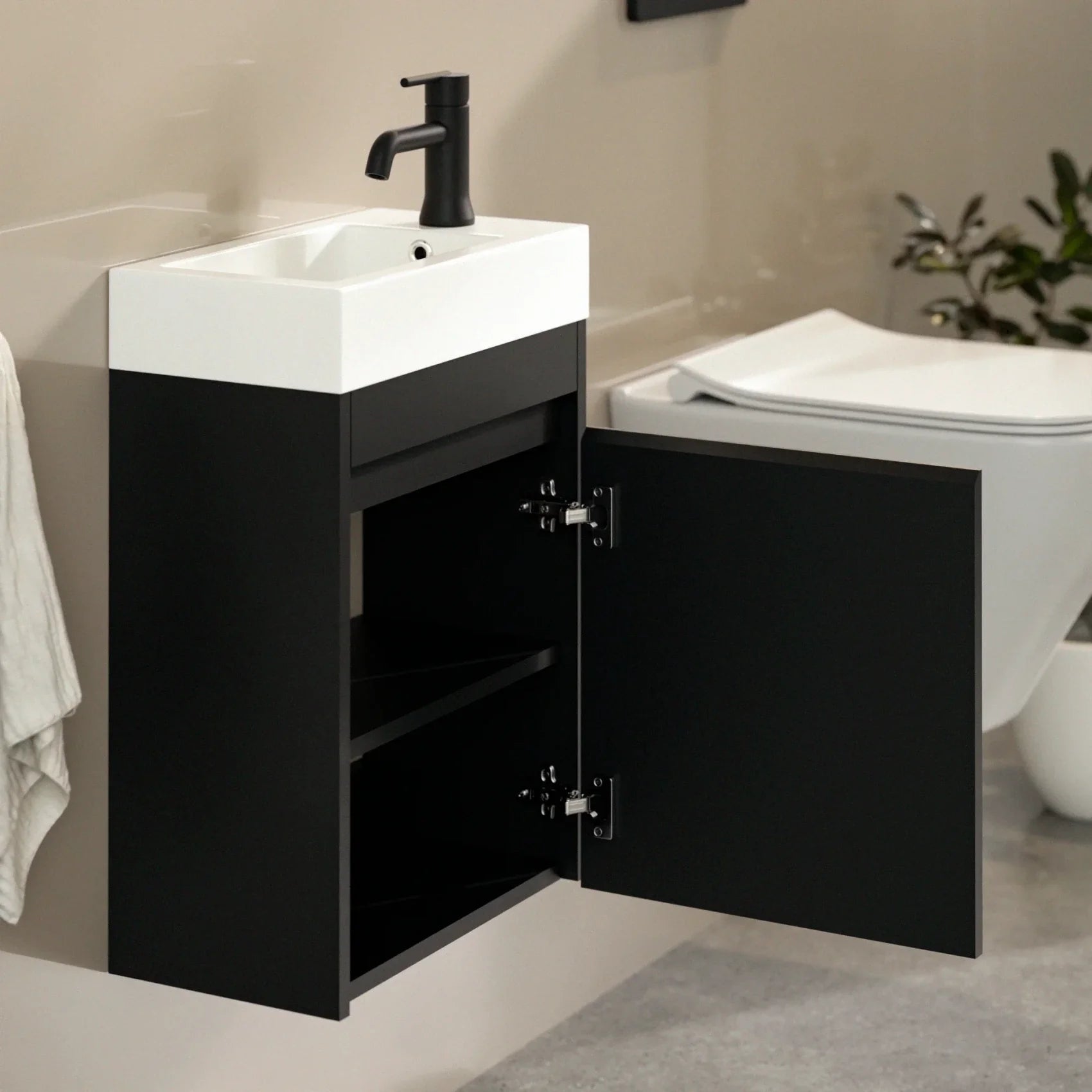 Toiletmøbel Vivo - 40cm - Mat sort - Hvid Vask - Forudbestil
