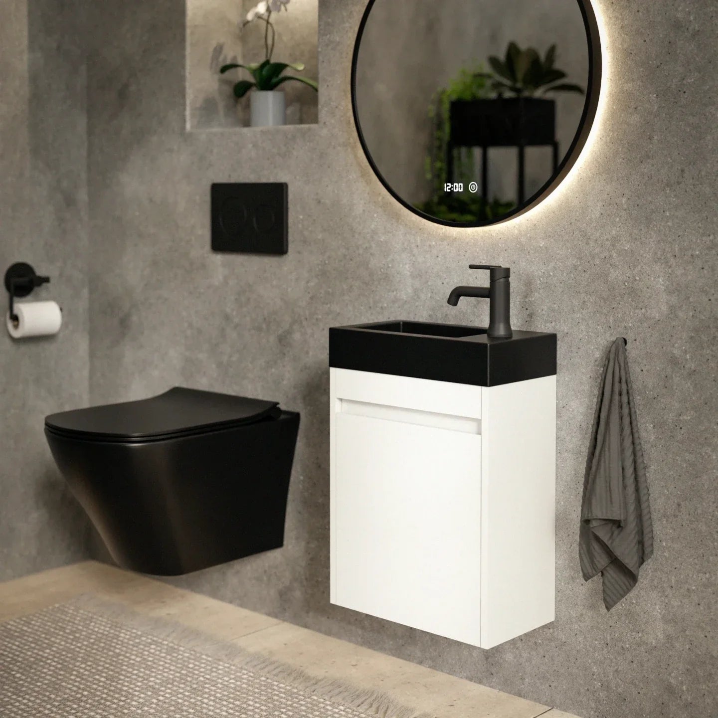 Toiletmøbel Elen - 40cm - Hvid - Sort Vask