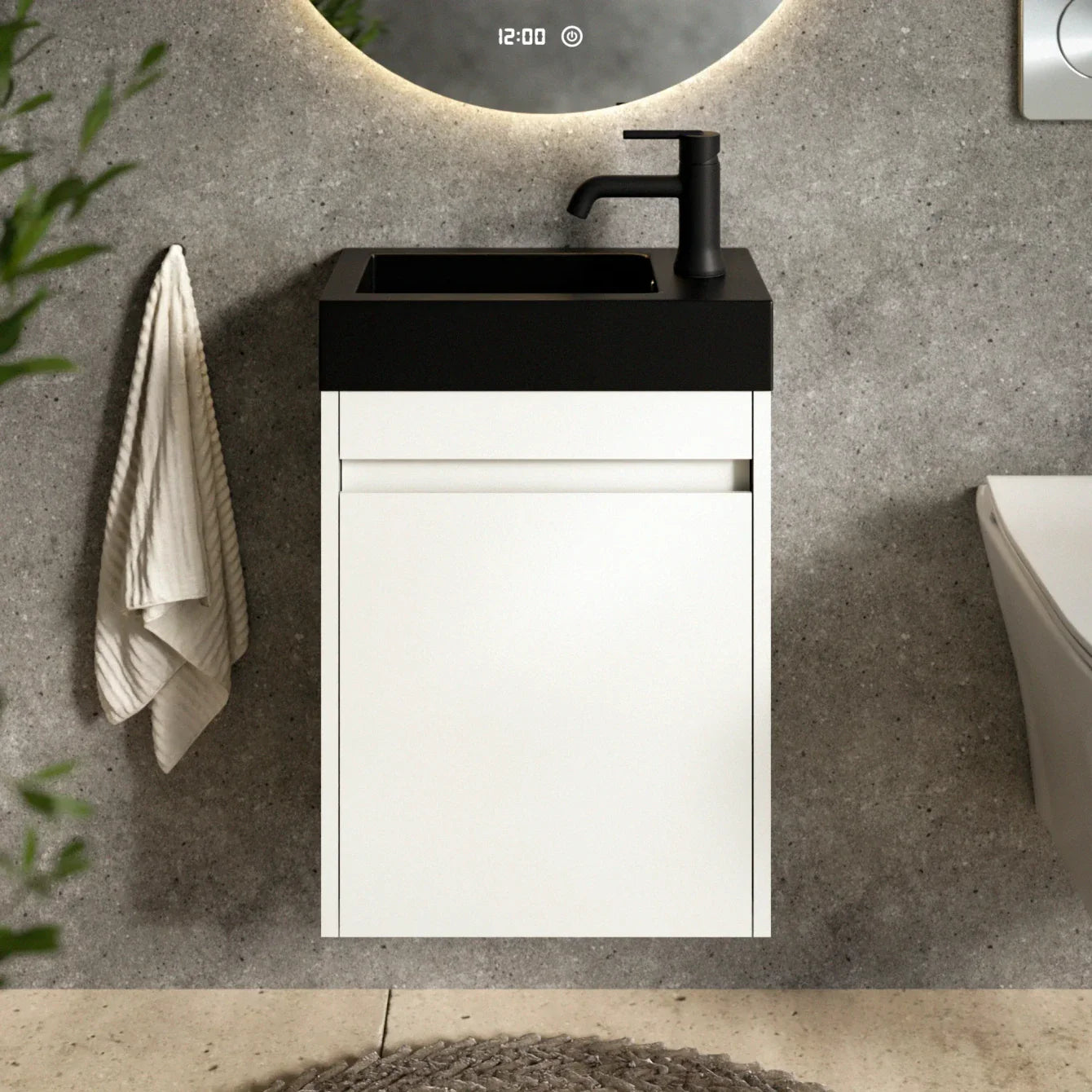 Toiletmøbel Elen - 40cm - Hvid - Sort Vask