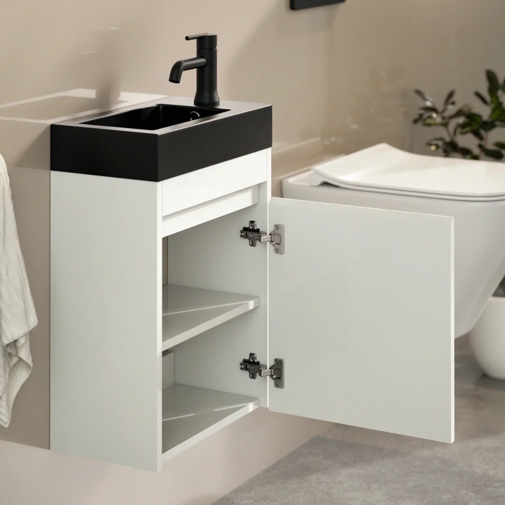 Toiletmøbel Elen - 40cm - Hvid - Sort Vask