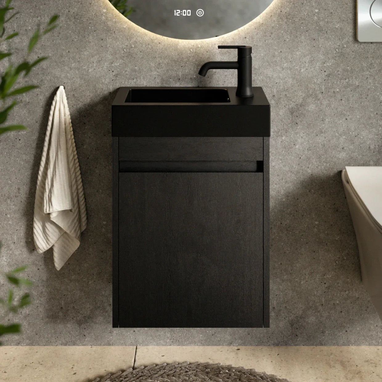 Toiletmøbel Elen - 40cm - Sort eg - Sort Vask