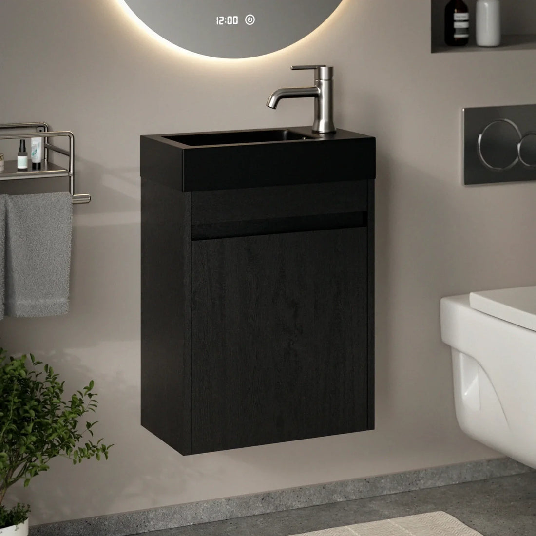 Toiletmøbel Elen - 40cm - Sort eg - Sort Vask