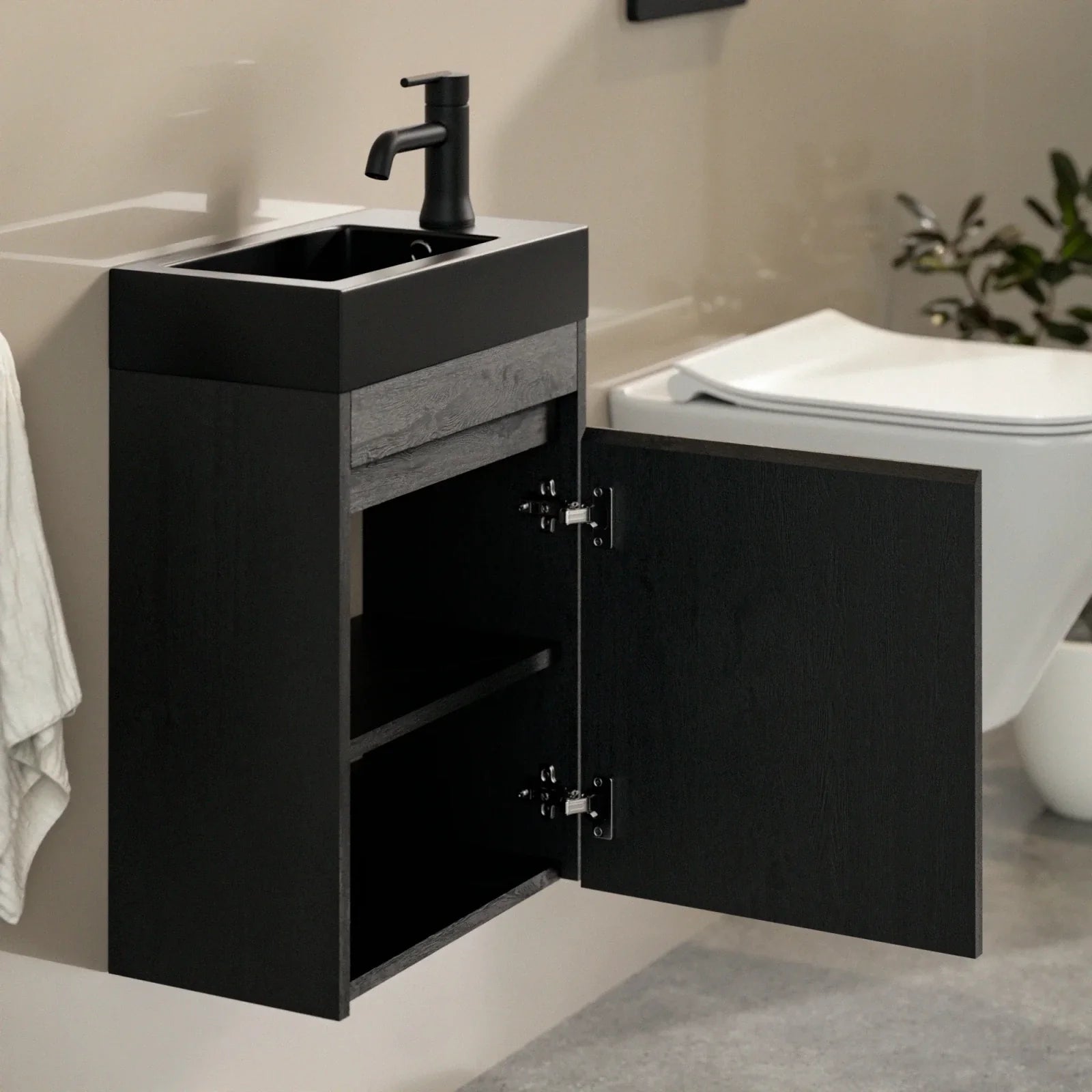 Toiletmøbel Elen - 40cm - Sort eg - Sort Vask