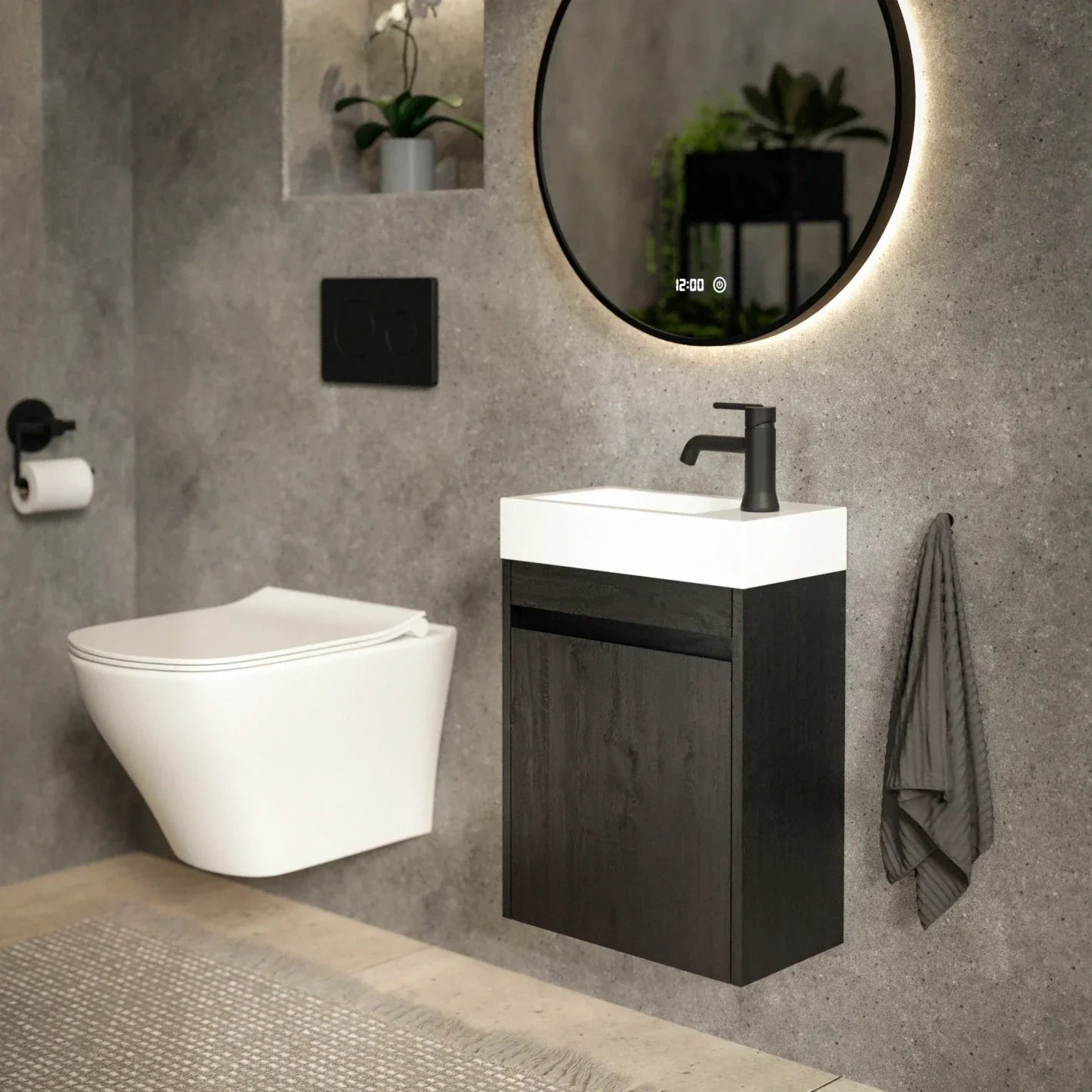 Toiletmøbel Vivo - 40cm - Sort eg - Hvid Vask