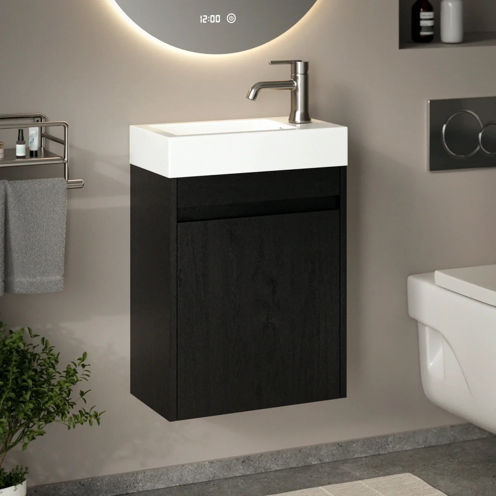 Toiletmøbel Vivo - 40cm - Sort eg - Hvid Vask